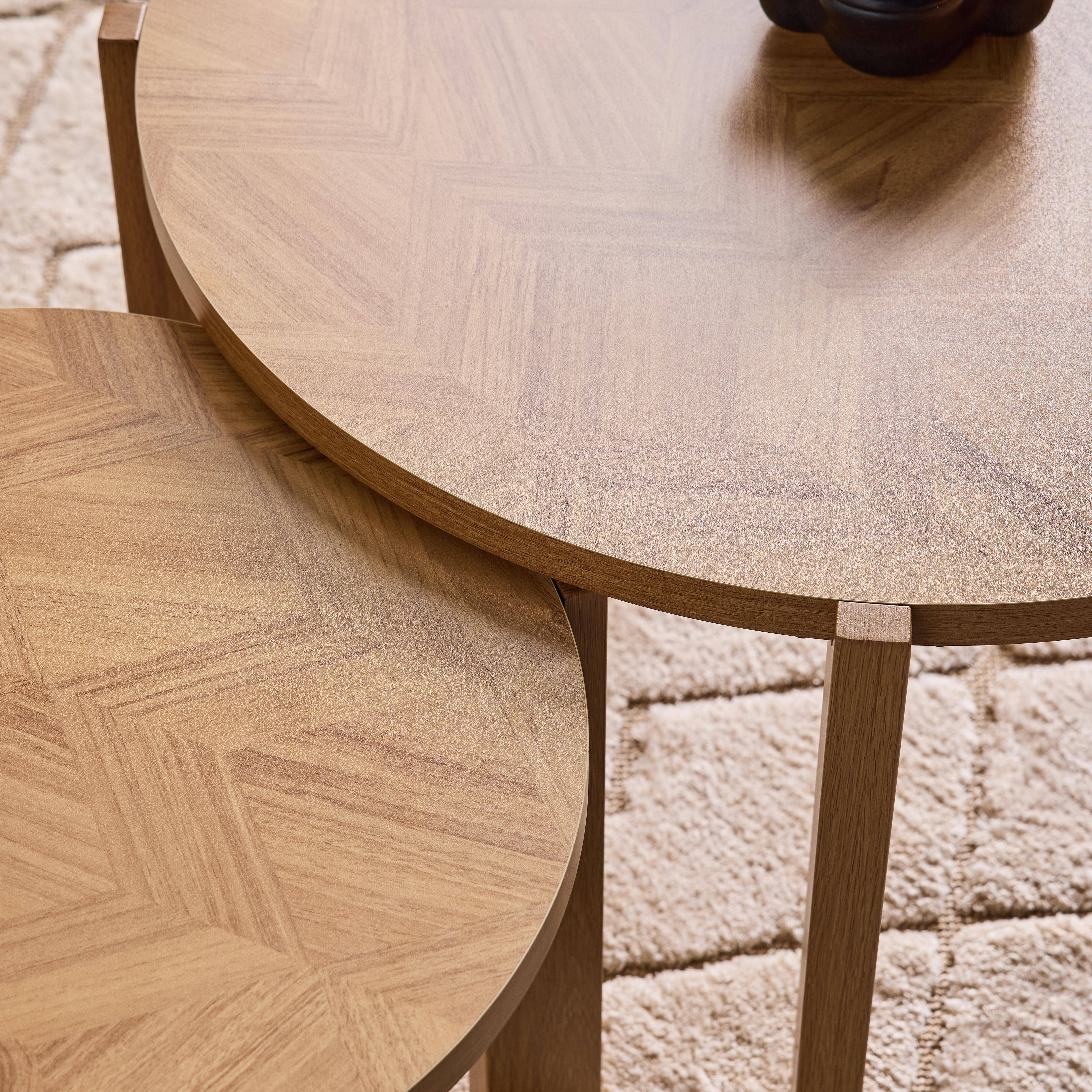 Mesas de encaixe vintage redondas com tampo efeito espinha de peixe, Zala, Natural, 70x70x42.5 cm Photo3