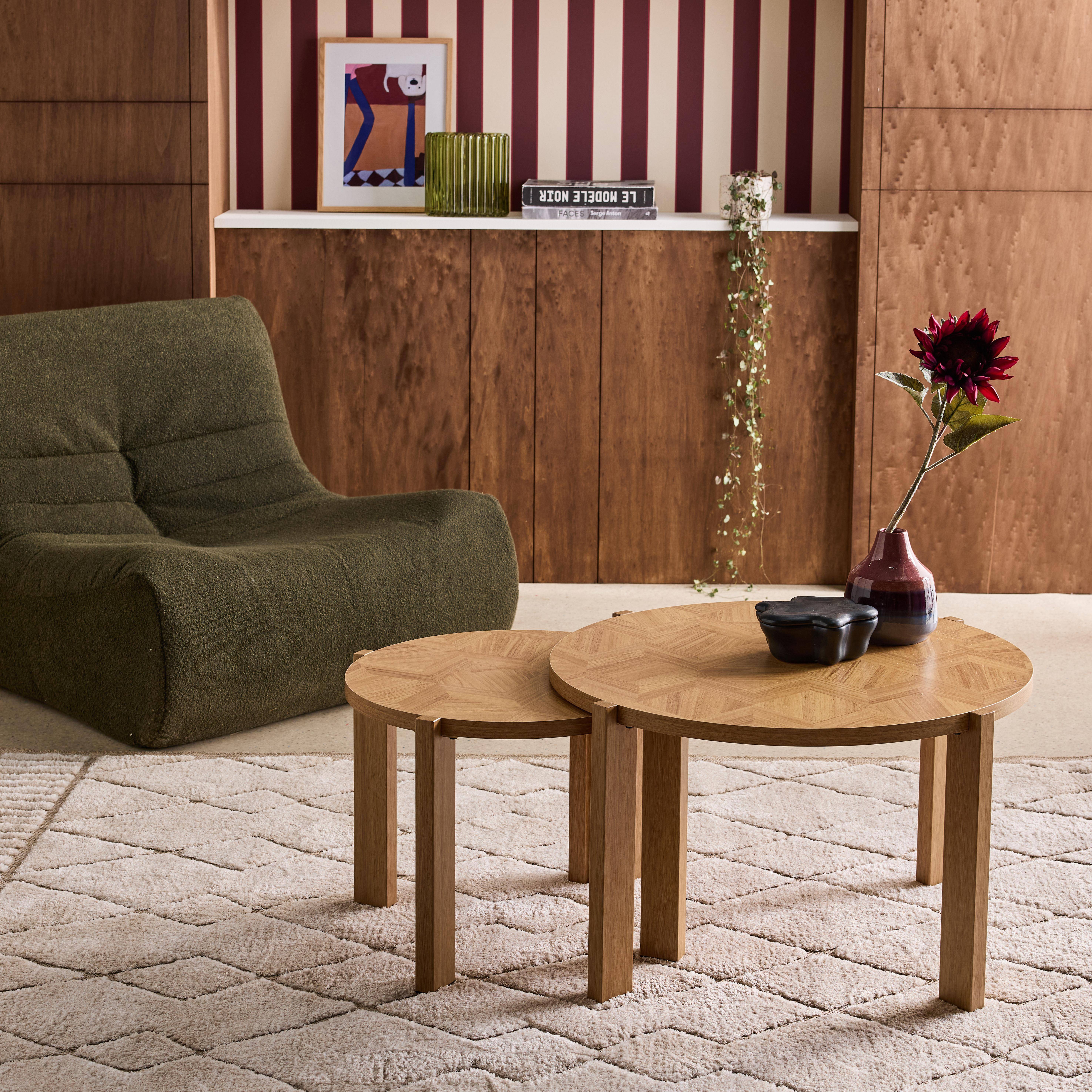 Mesas de encaixe vintage redondas com tampo efeito espinha de peixe, Zala, Natural, 70x70x42.5 cm,sweeek,Photo2