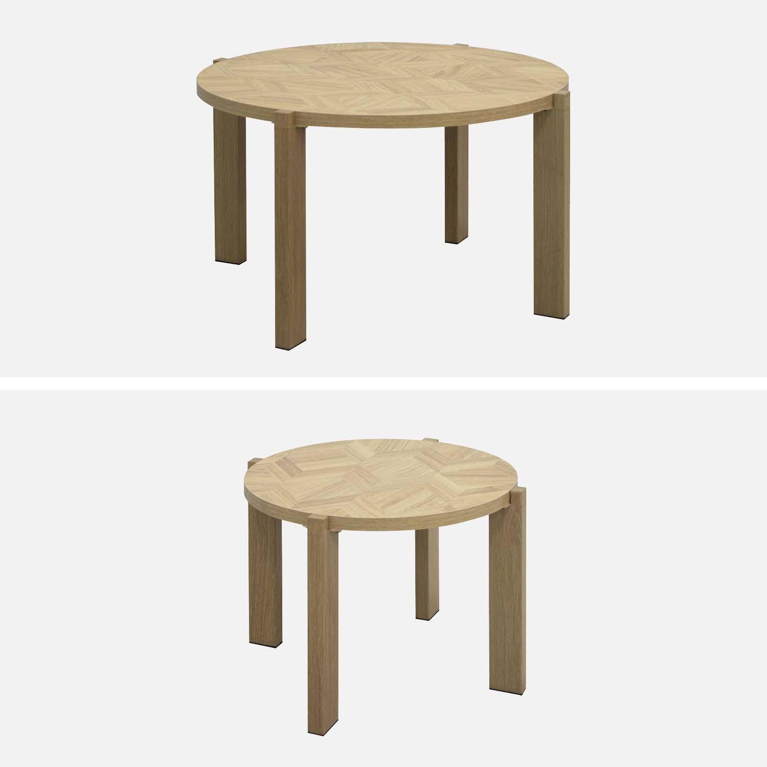 Lot de 2 tables basses gigognes rondes plateau effet chevrons Ø70cm / Ø50cm - Zala,sweeek,Photo3