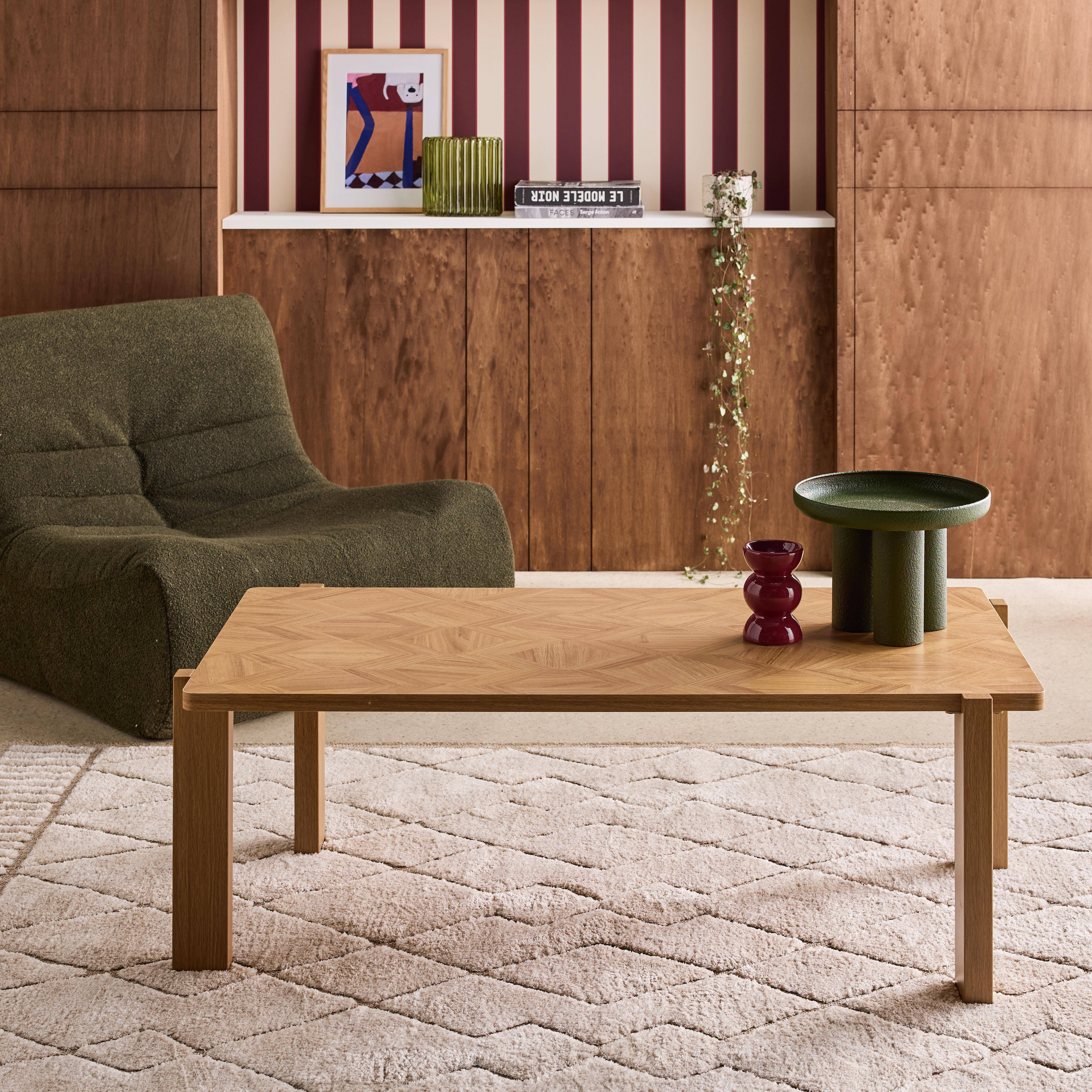 Prostokątny stolik kawowy vintage w kolorze drewna, blat w jodełkę 120 cm - Zala,sweeek,Photo1