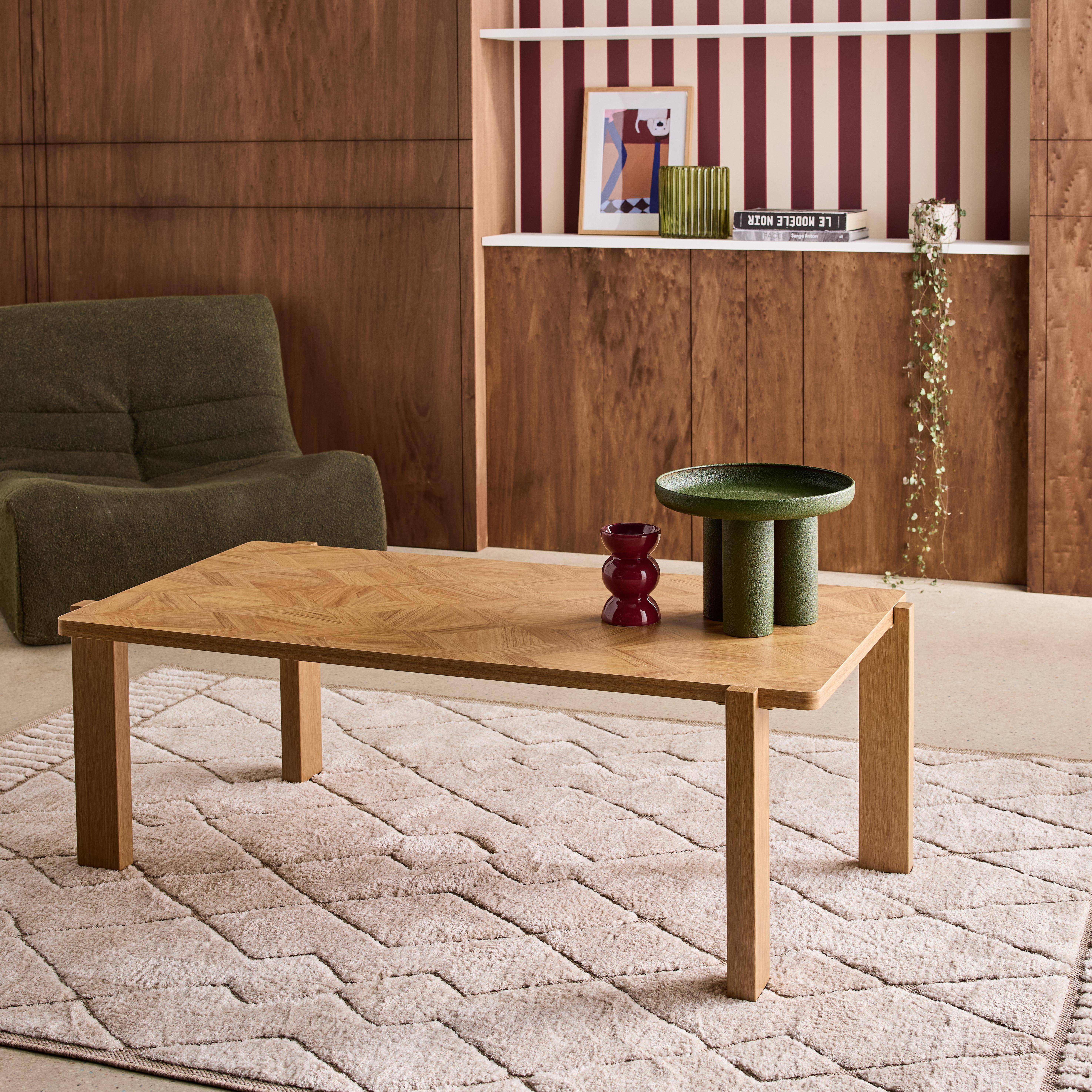 Prostokątny stolik kawowy vintage w kolorze drewna, blat w jodełkę 120 cm - Zala Photo2