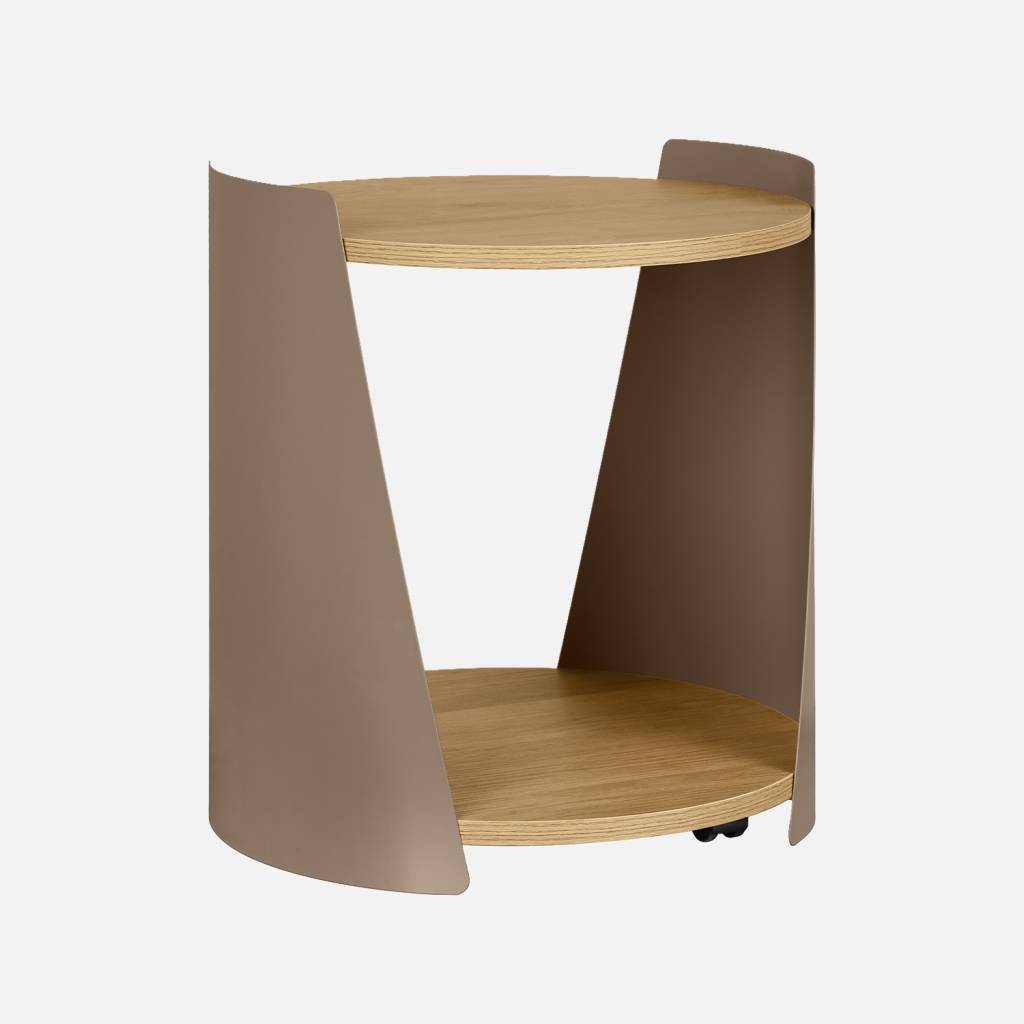 Table d'appoint métal courbé et décor bois marron