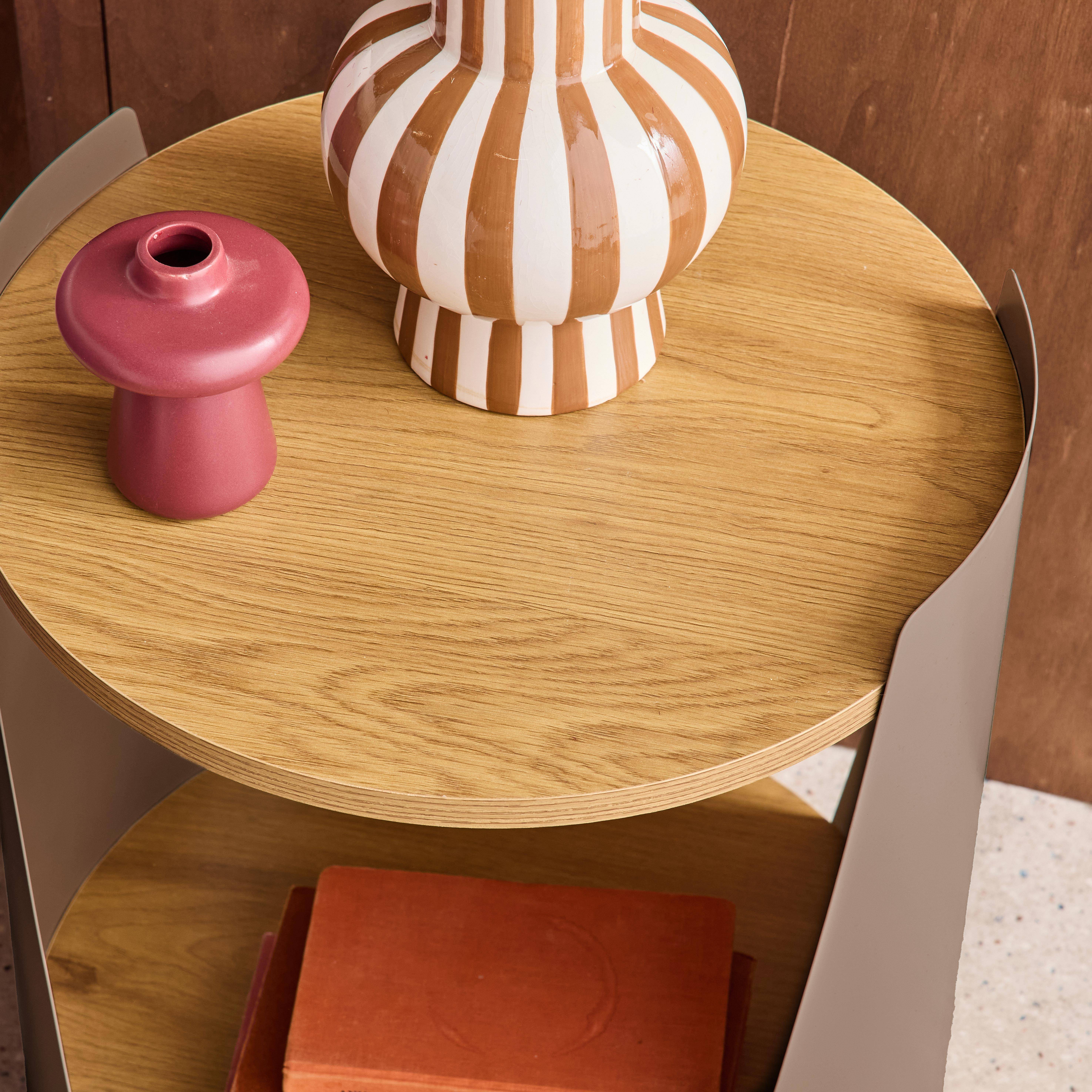 Ronde bijzettafel op wieltjes van metaal en houtdecor bruin 40 x 39,5 x 46cm - Molto Photo2