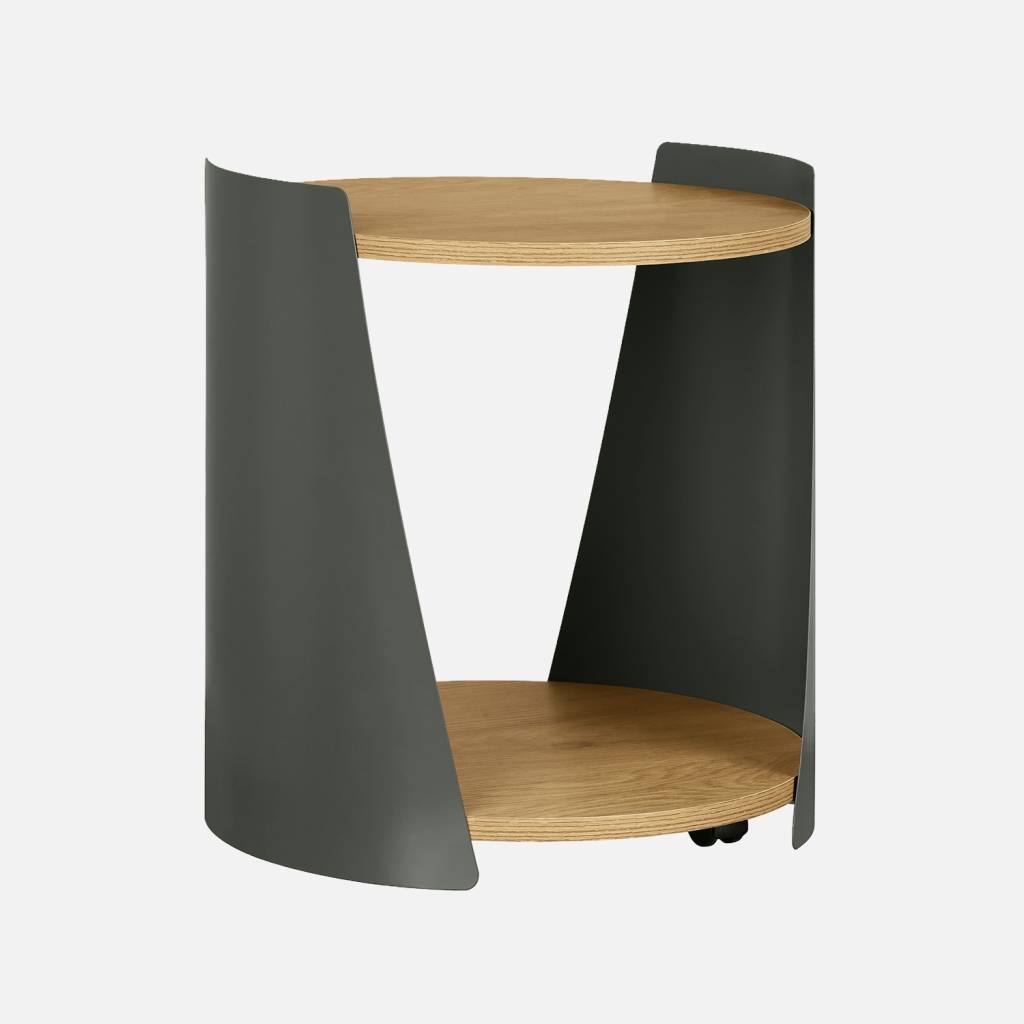 Table d'appoint métal courbé et décor bois vert