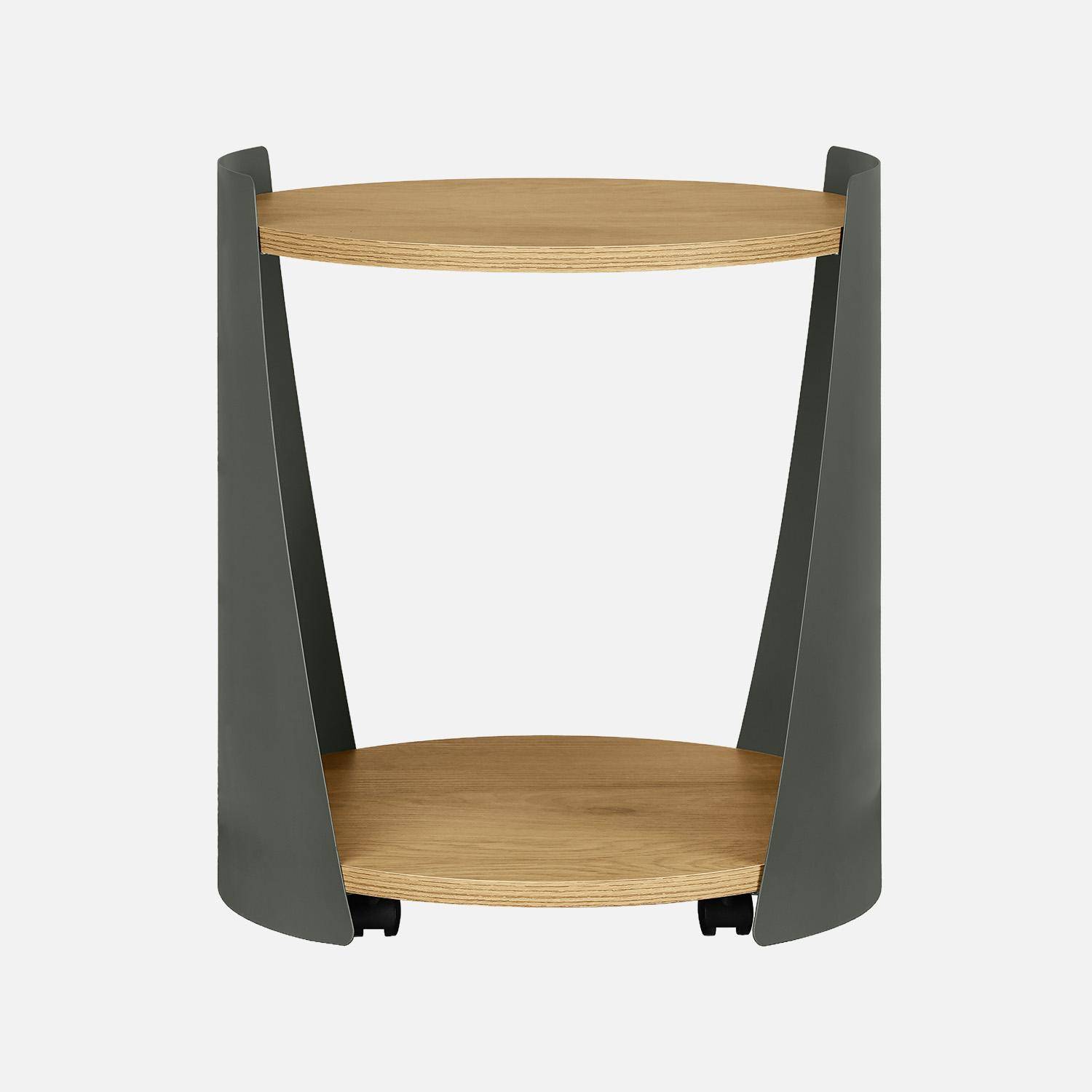 Table d'appoint métal courbé et décor bois avec roulettes vert - Molto,sweeek,Photo2