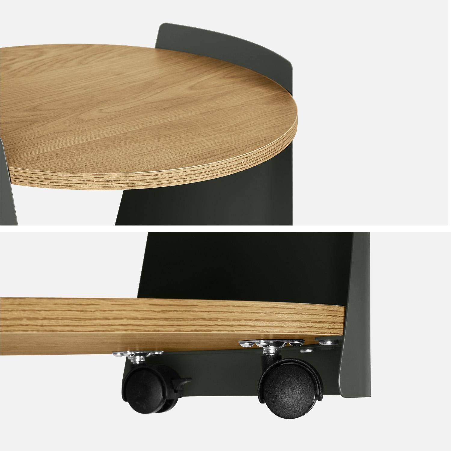 Table d'appoint métal courbé et décor bois avec roulettes vert - Molto,sweeek,Photo4