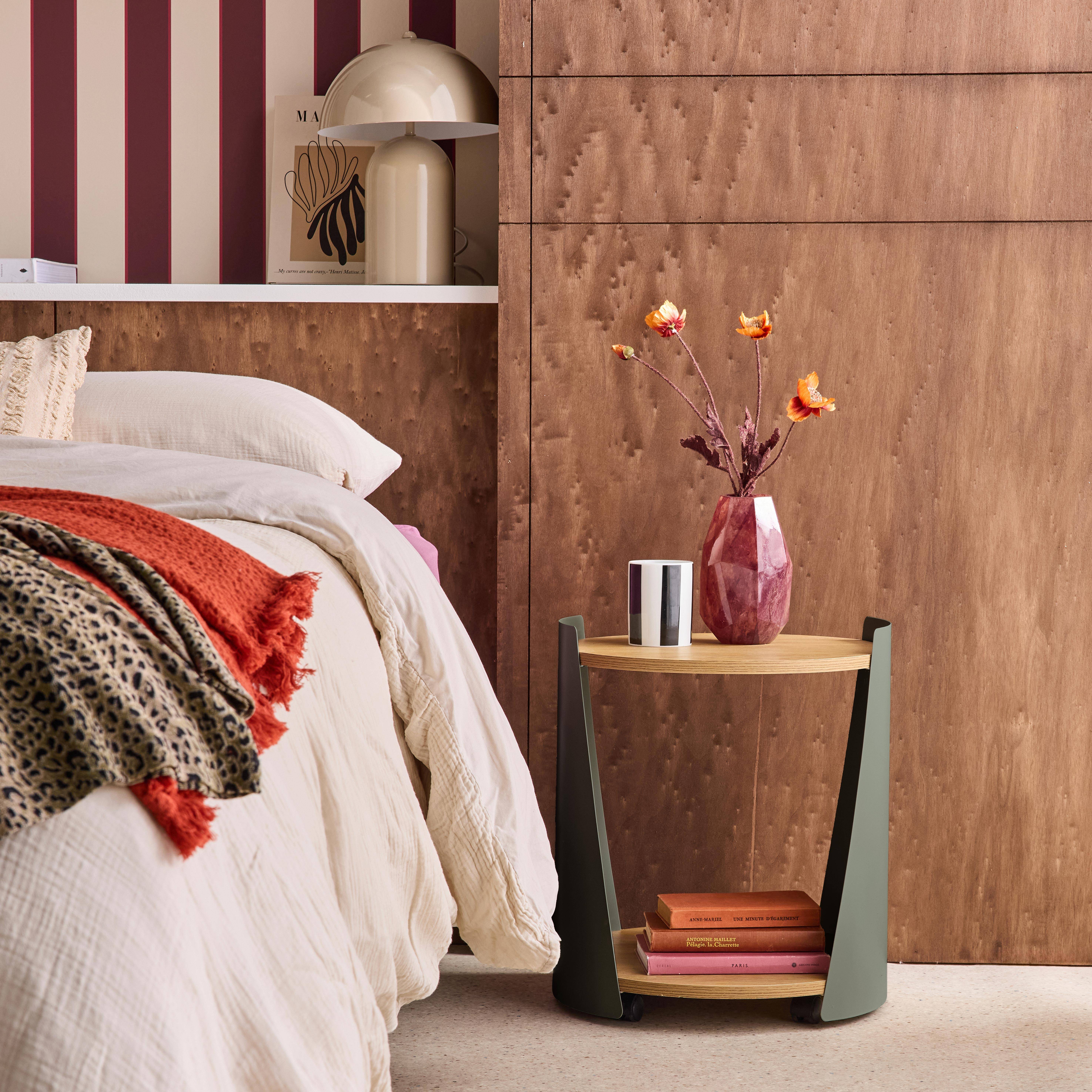 Table d'appoint métal courbé et décor bois avec roulettes vert - Molto,sweeek,Photo1