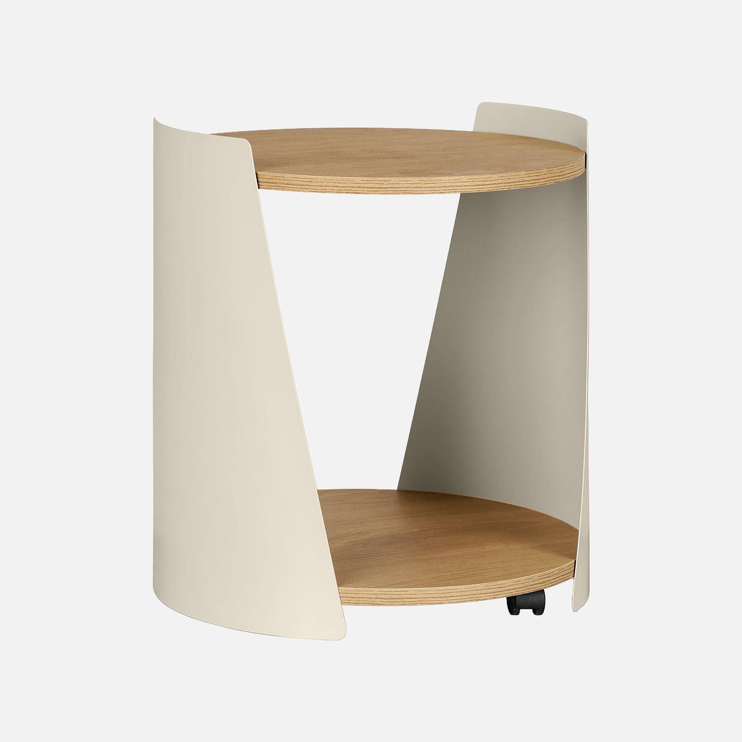 Table d'appoint métal courbé et décor bois avec roulettes beige - Molto,sweeek,Photo1