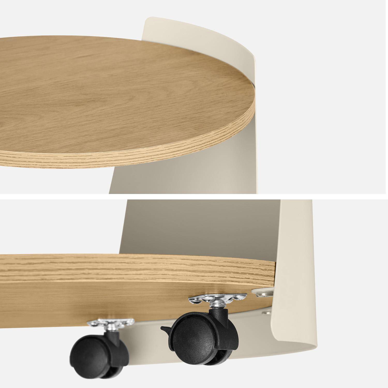 Table d'appoint métal courbé et décor bois avec roulettes beige - Molto Photo4