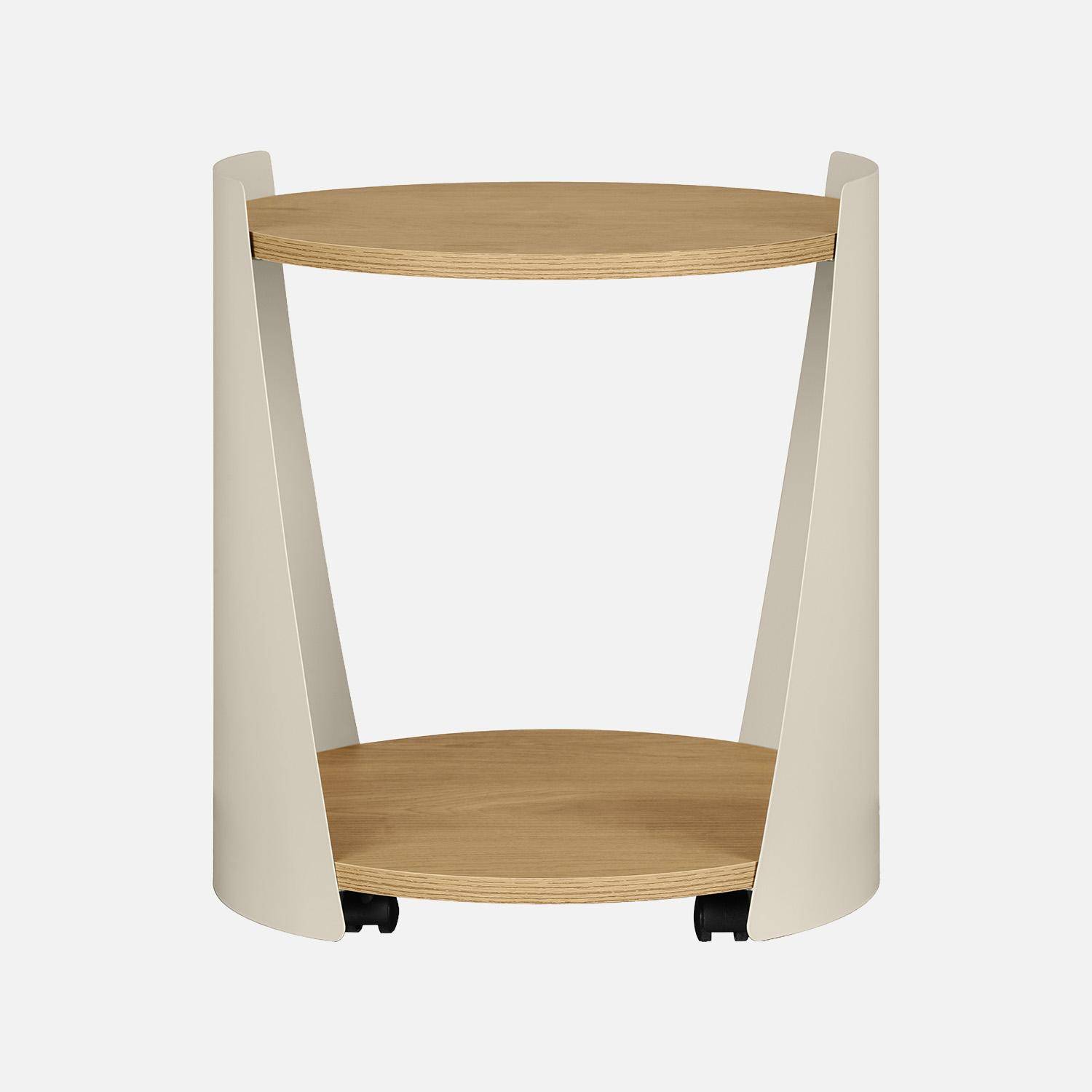 Table d'appoint métal courbé et décor bois avec roulettes beige - Molto Photo2