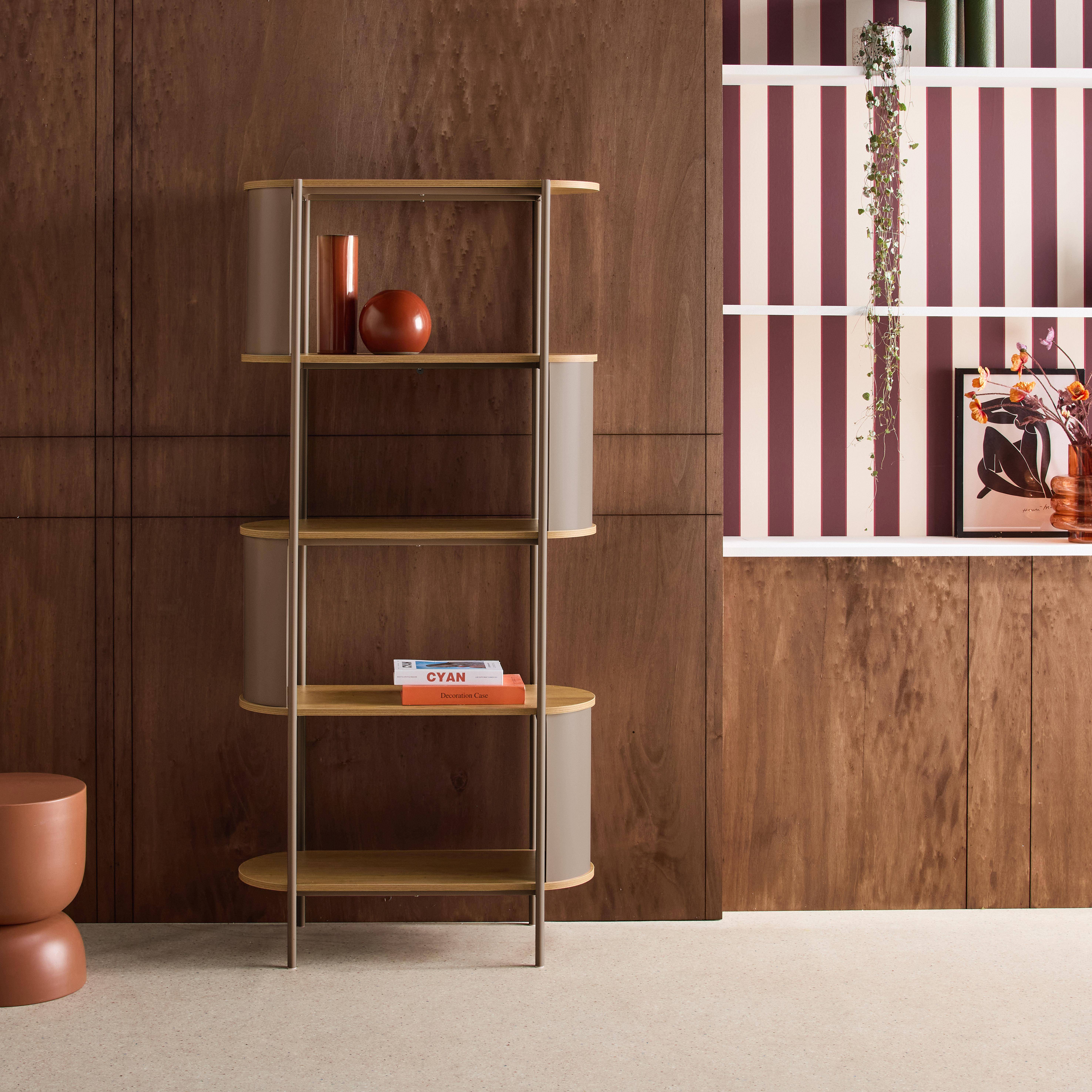 Estantería de biblioteca de metal curvado, 5 niveles Marrón - 80x33.8x172 cm,sweeek,Photo1