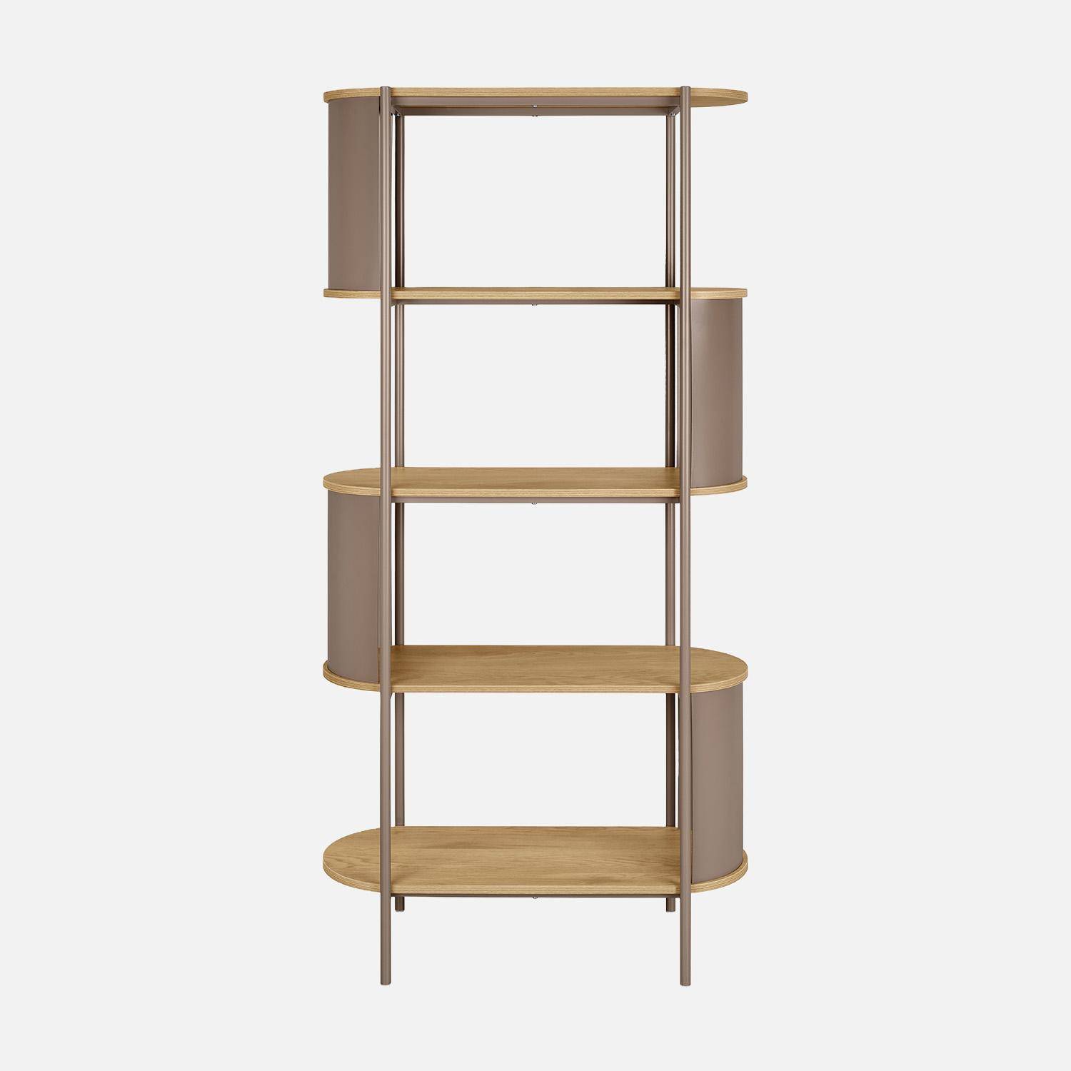 Etagère bibliothèque métal courbé et décor bois 5 niveaux marron - Molto,sweeek,Photo2