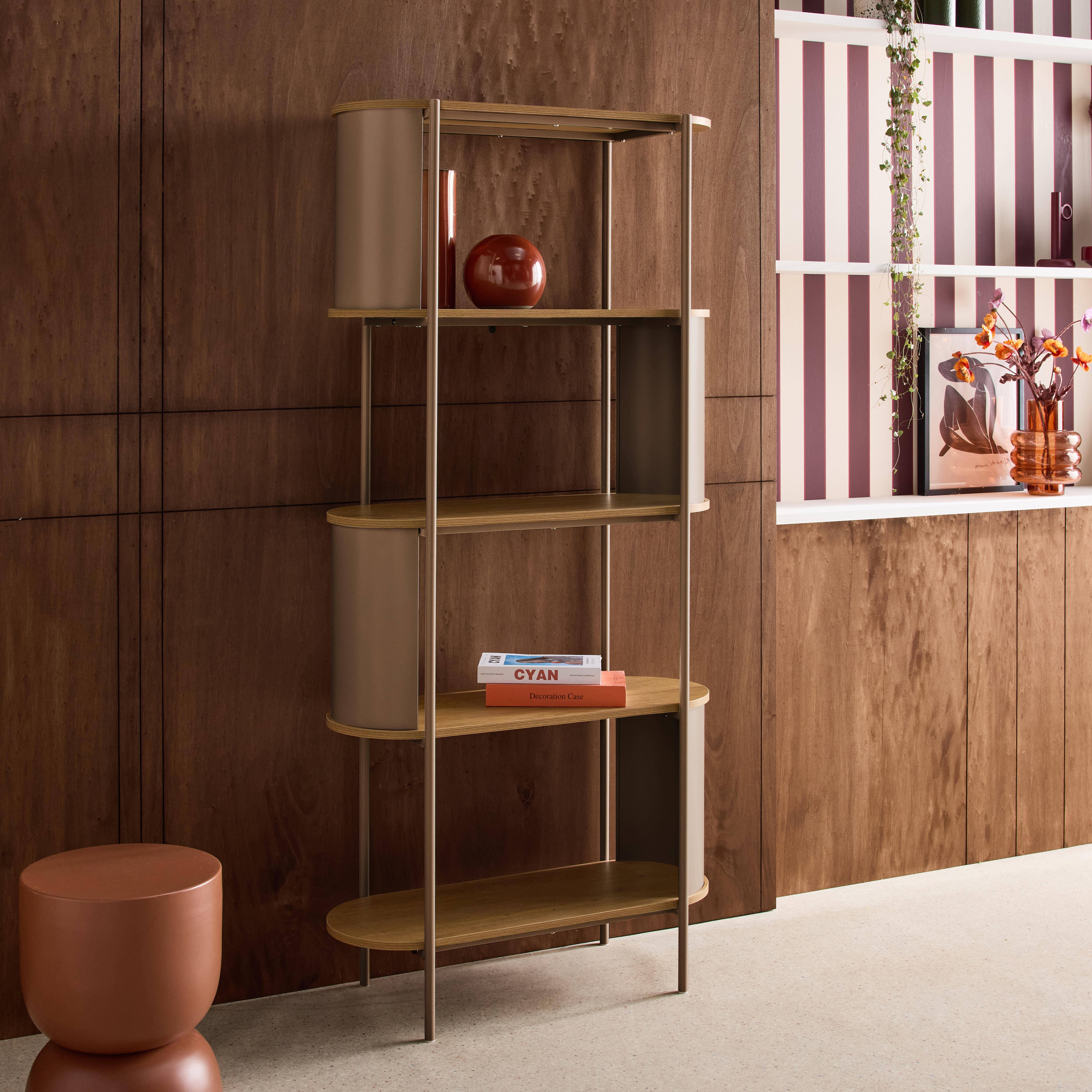 Estantería de biblioteca de metal curvado, 5 niveles Marrón - 80x33.8x172 cm,sweeek,Photo2