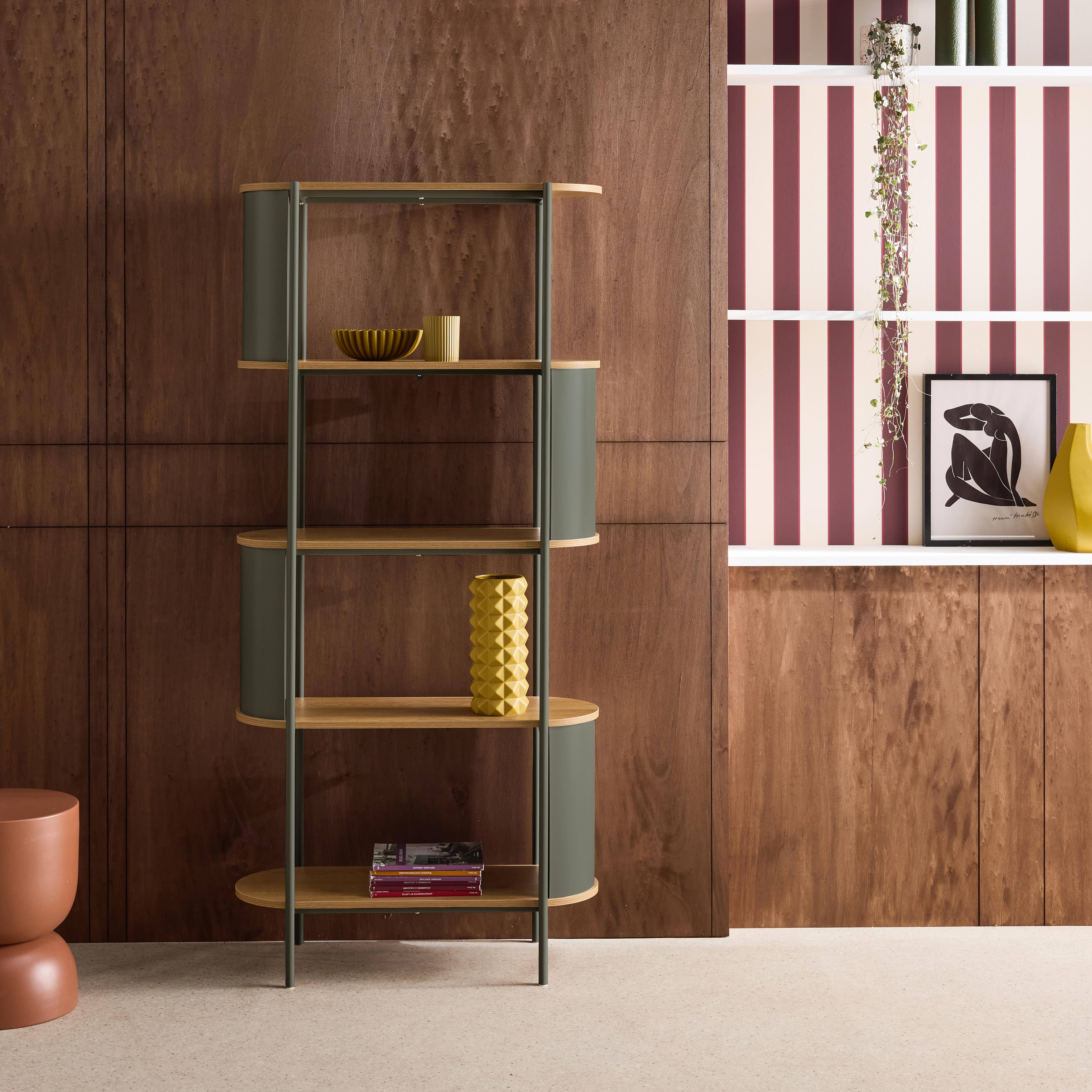 Regał biblioteczny w kolorze drewna z giętego metalu, 5 poziomów zielony - Molto,sweeek,Photo1