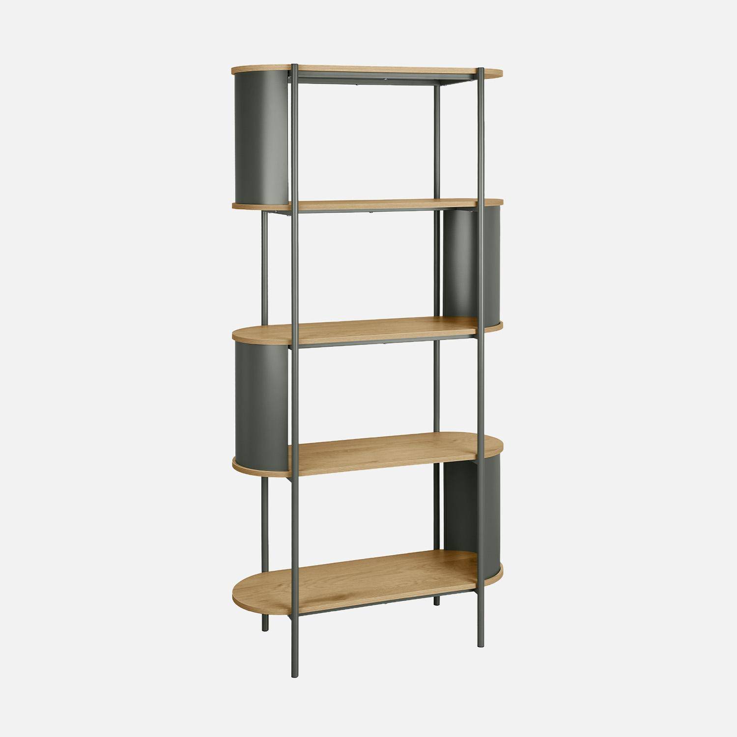 Etagère bibliothèque métal courbé et décor bois 5 niveaux vert - Molto Photo1