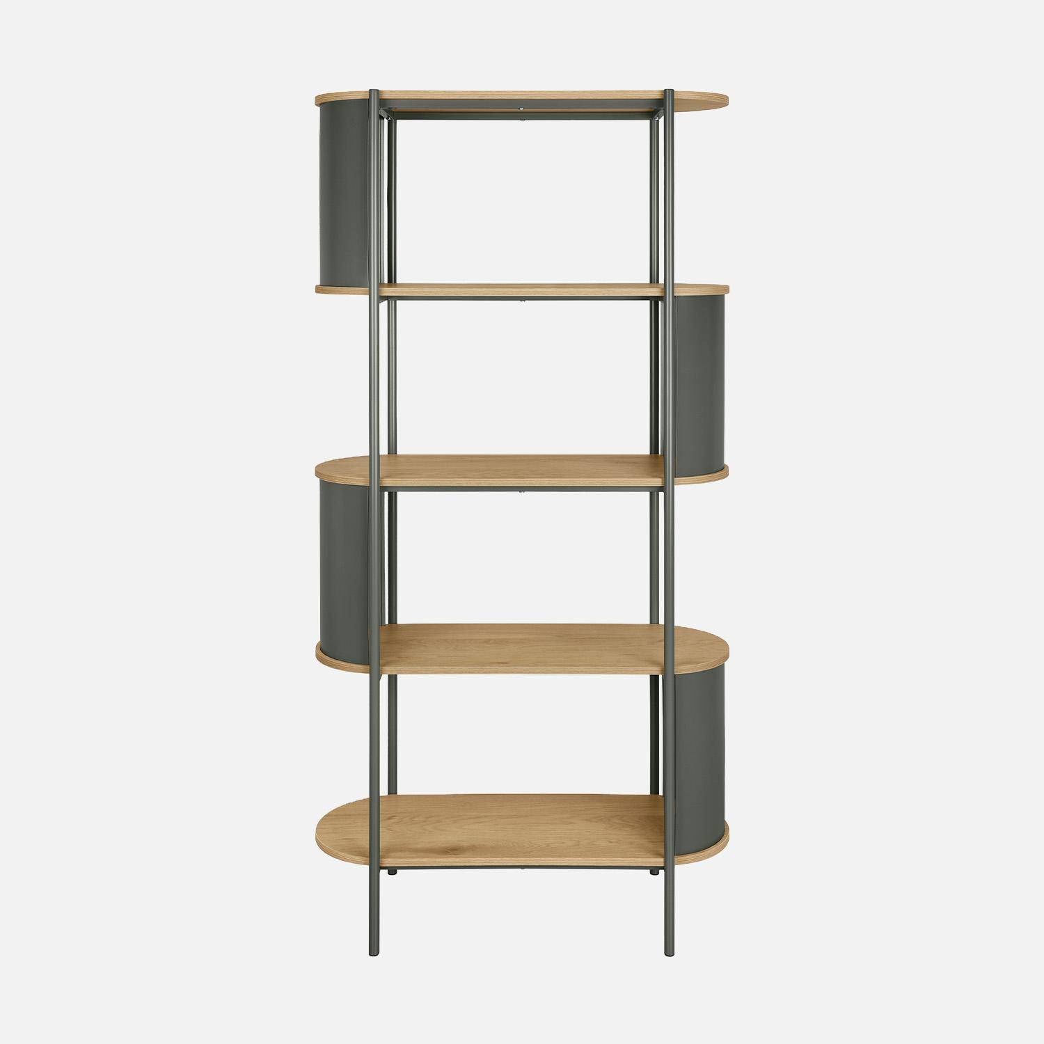 Etagère bibliothèque métal courbé et décor bois 5 niveaux vert - Molto Photo2