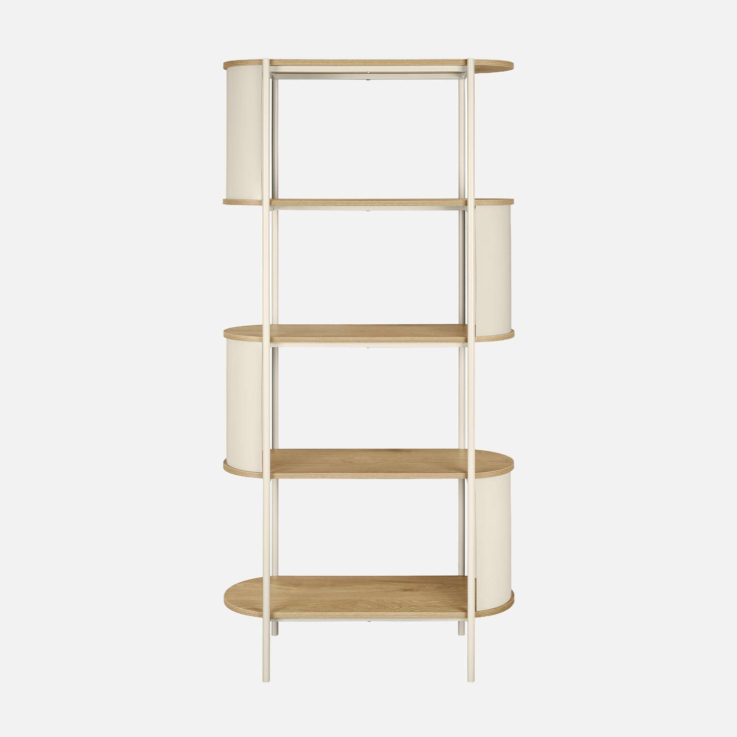 Etagère bibliothèque métal courbé et décor bois 5 niveaux beige - Molto,sweeek,Photo2