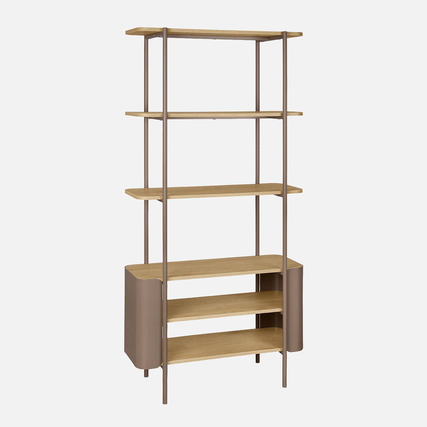 Etagère bibliothèque métal courbé et décor bois 6 niveaux marron - Molto Photo1