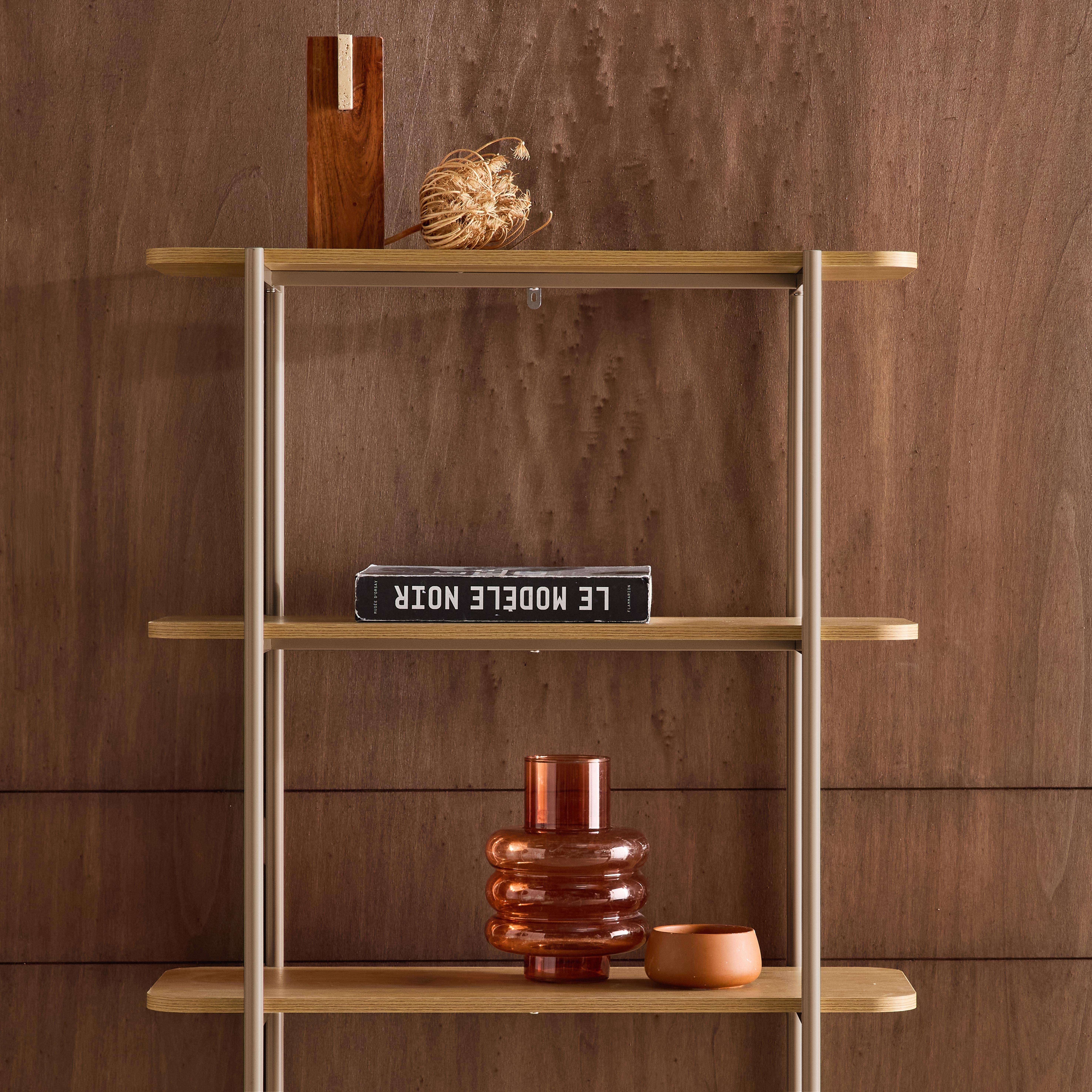 Estantería biblioteca de metal curvado y decoración de madera, 6 niveles Marrón - 80x33.8x172 cm Photo3