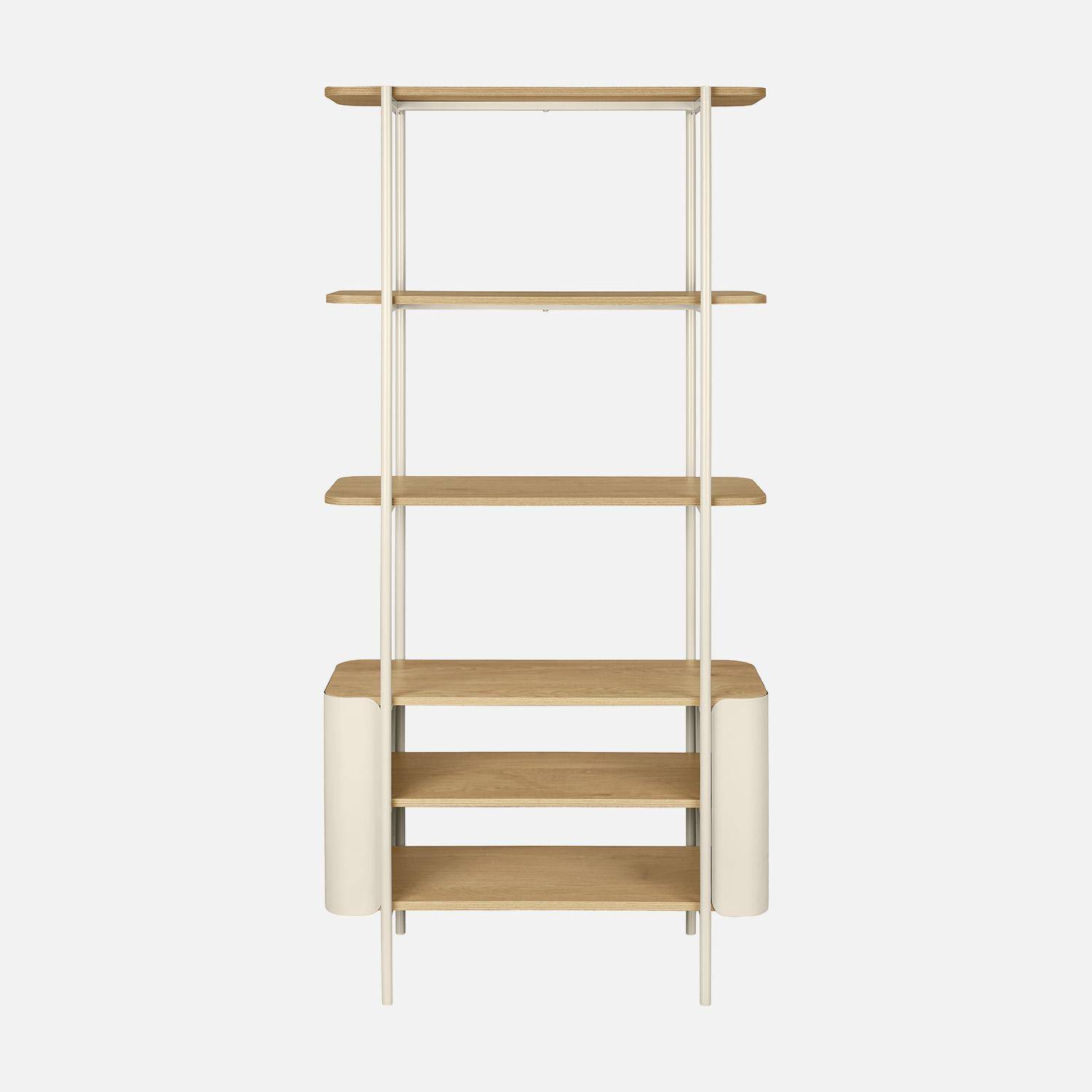 Etagère bibliothèque métal courbé et décor bois 6 niveaux beige - Molto,sweeek,Photo2