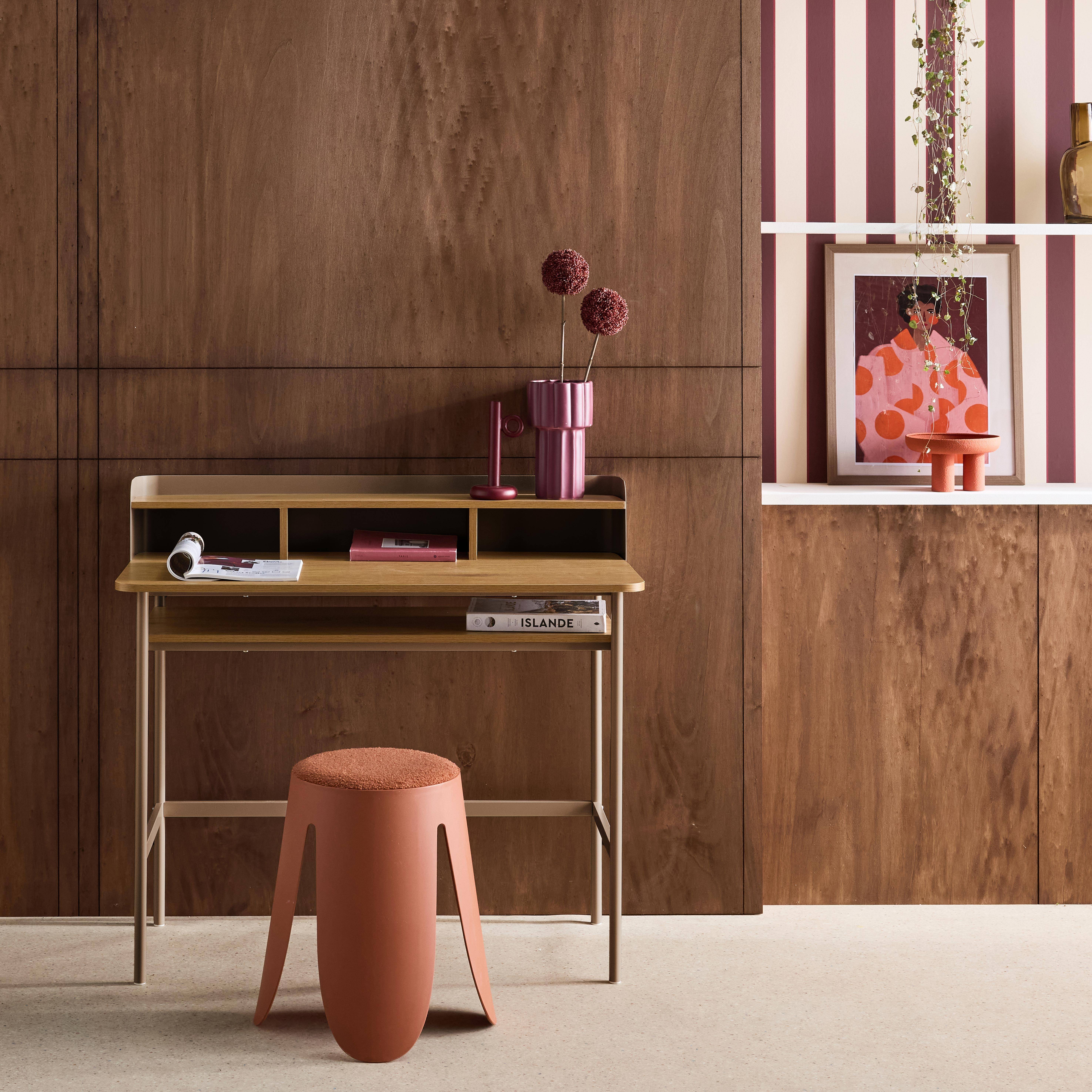 Metal desk with wood decor 3 niches, brown 100.4x50.2x88 cm - Molto Photo1