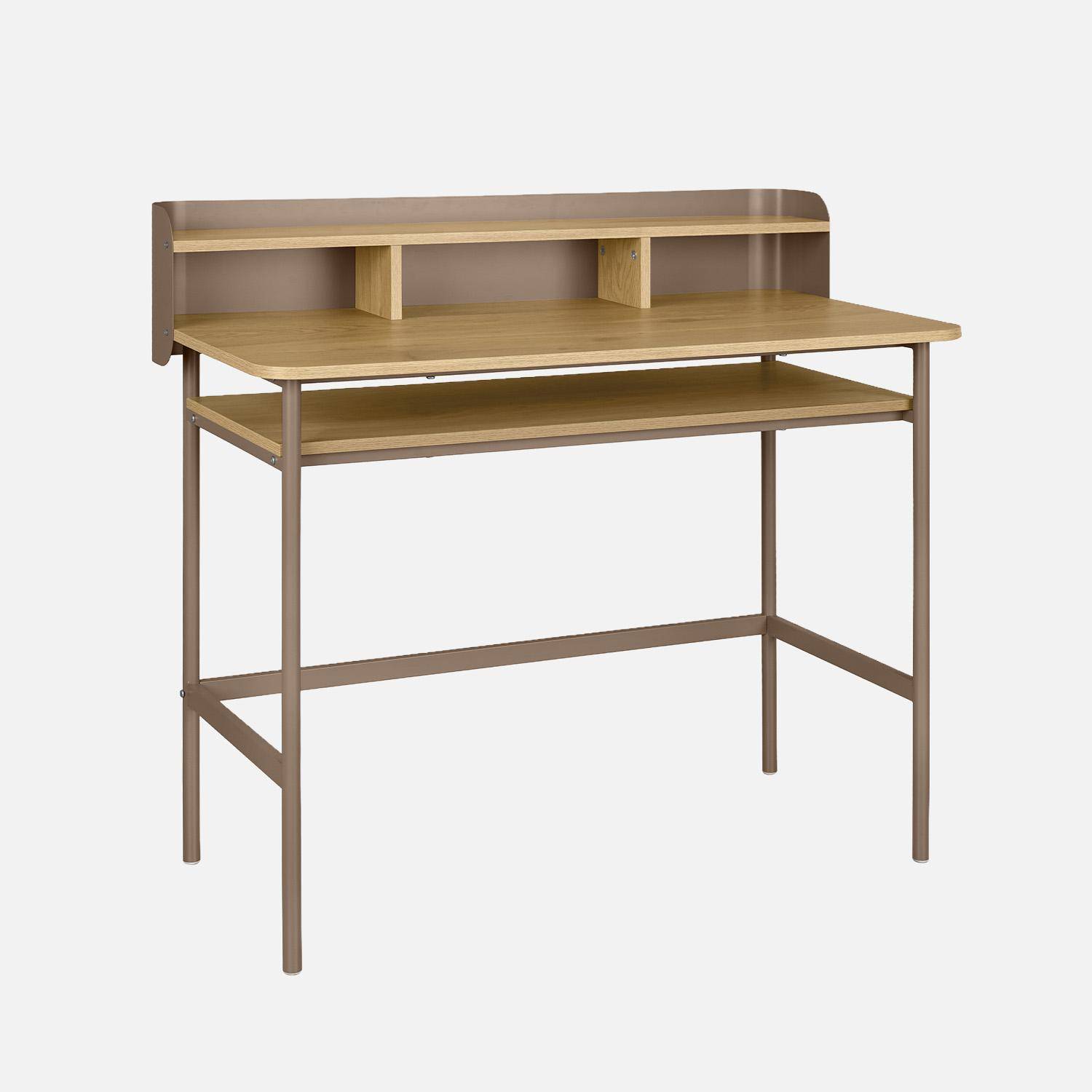 Bureau métal et décor bois 3 niches 100cm marron - Molto Photo1