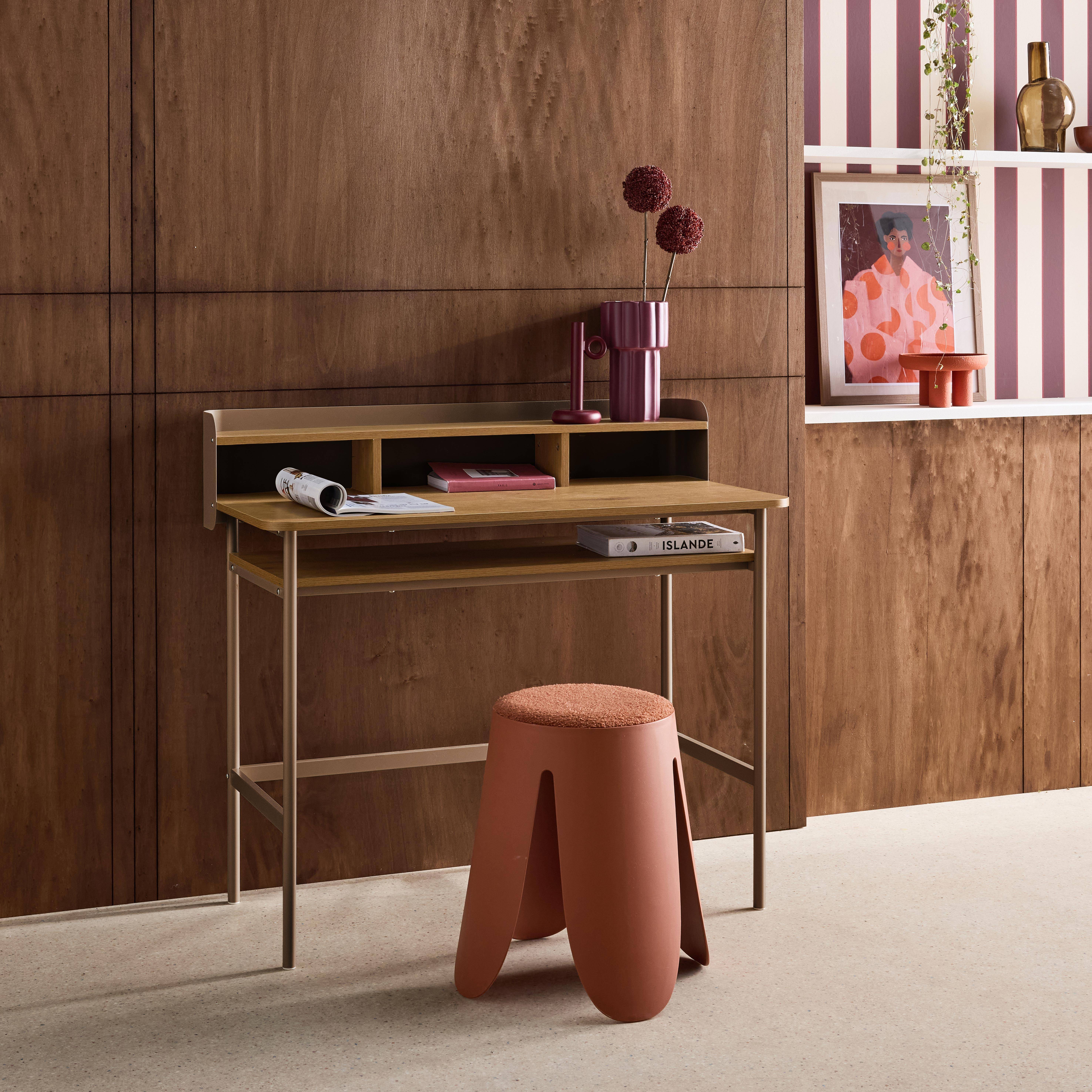 Metal desk with wood decor 3 niches, brown 100.4x50.2x88 cm - Molto Photo2