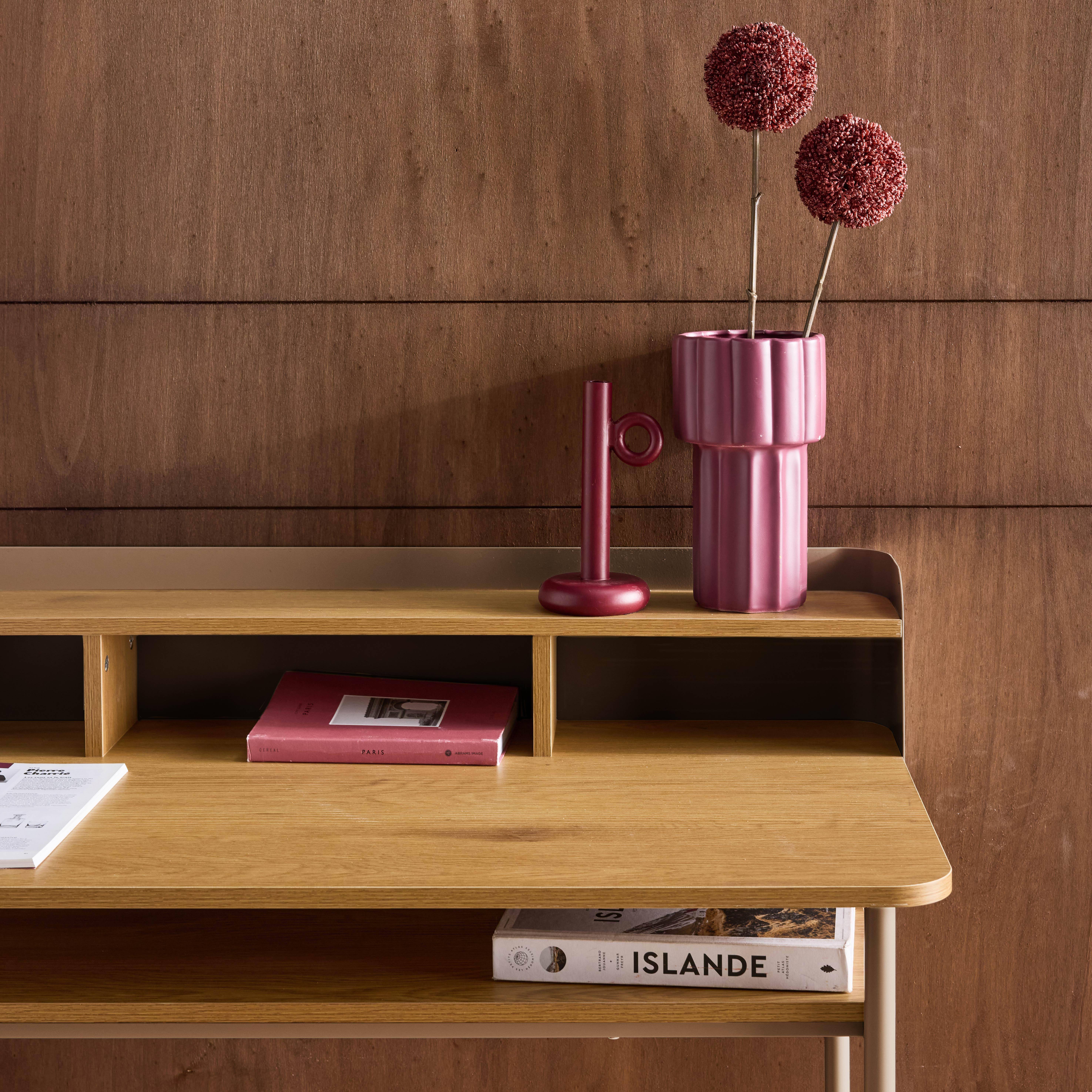 Metal desk with wood decor 3 niches, brown 100.4x50.2x88 cm - Molto Photo4