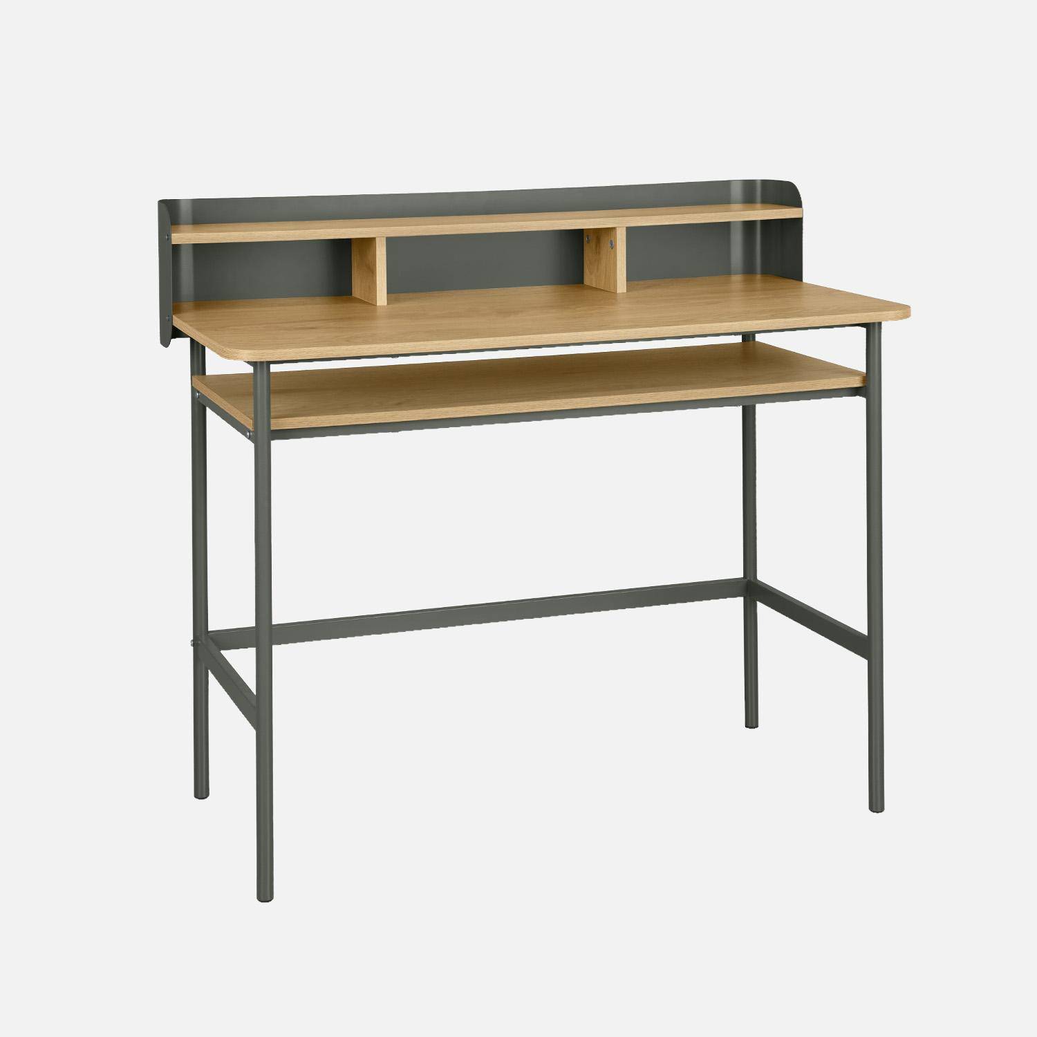 Bureau métal et décor bois 3 niches 100cm vert - Molto,sweeek,Photo6