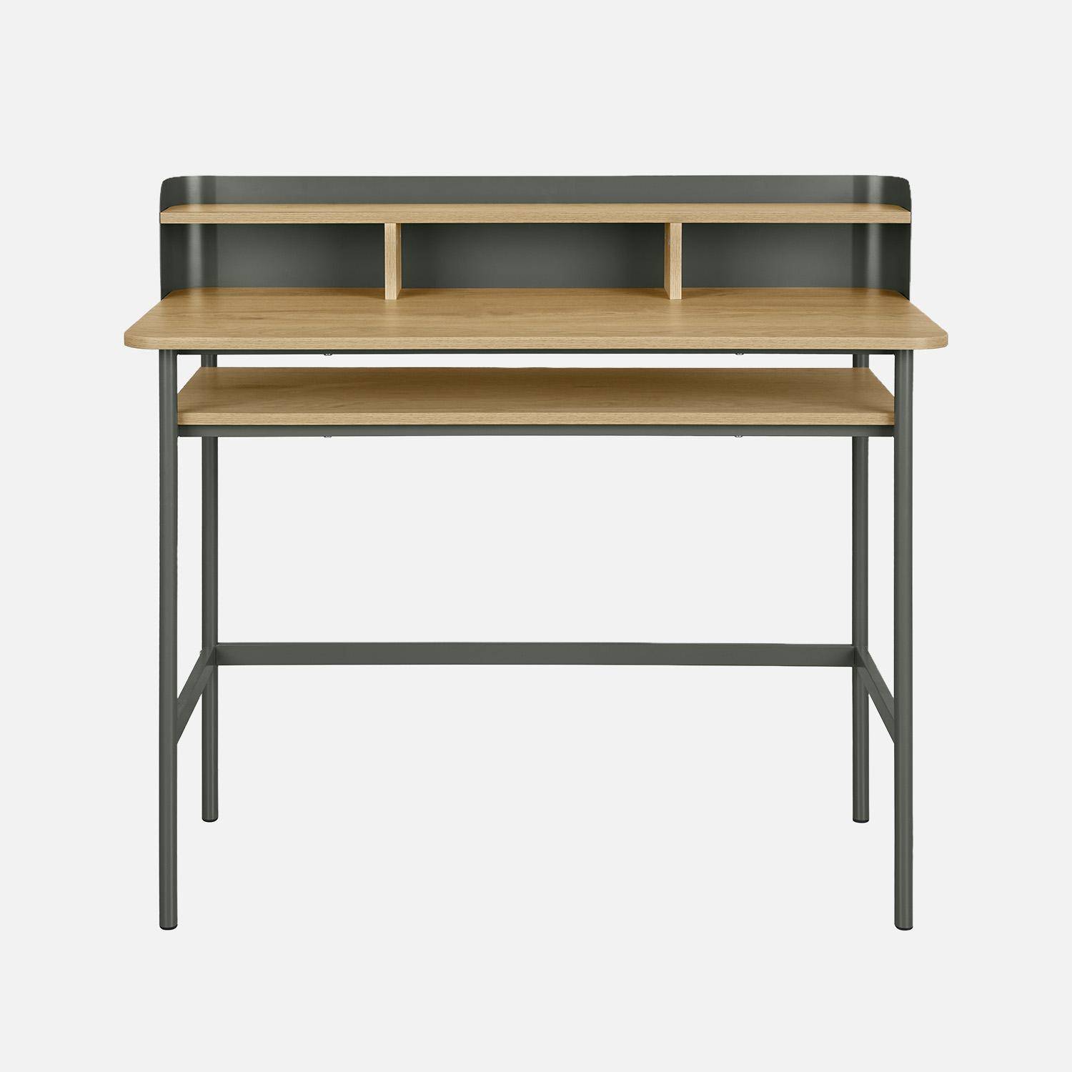 Bureau métal et décor bois 3 niches 100cm vert - Molto Photo2