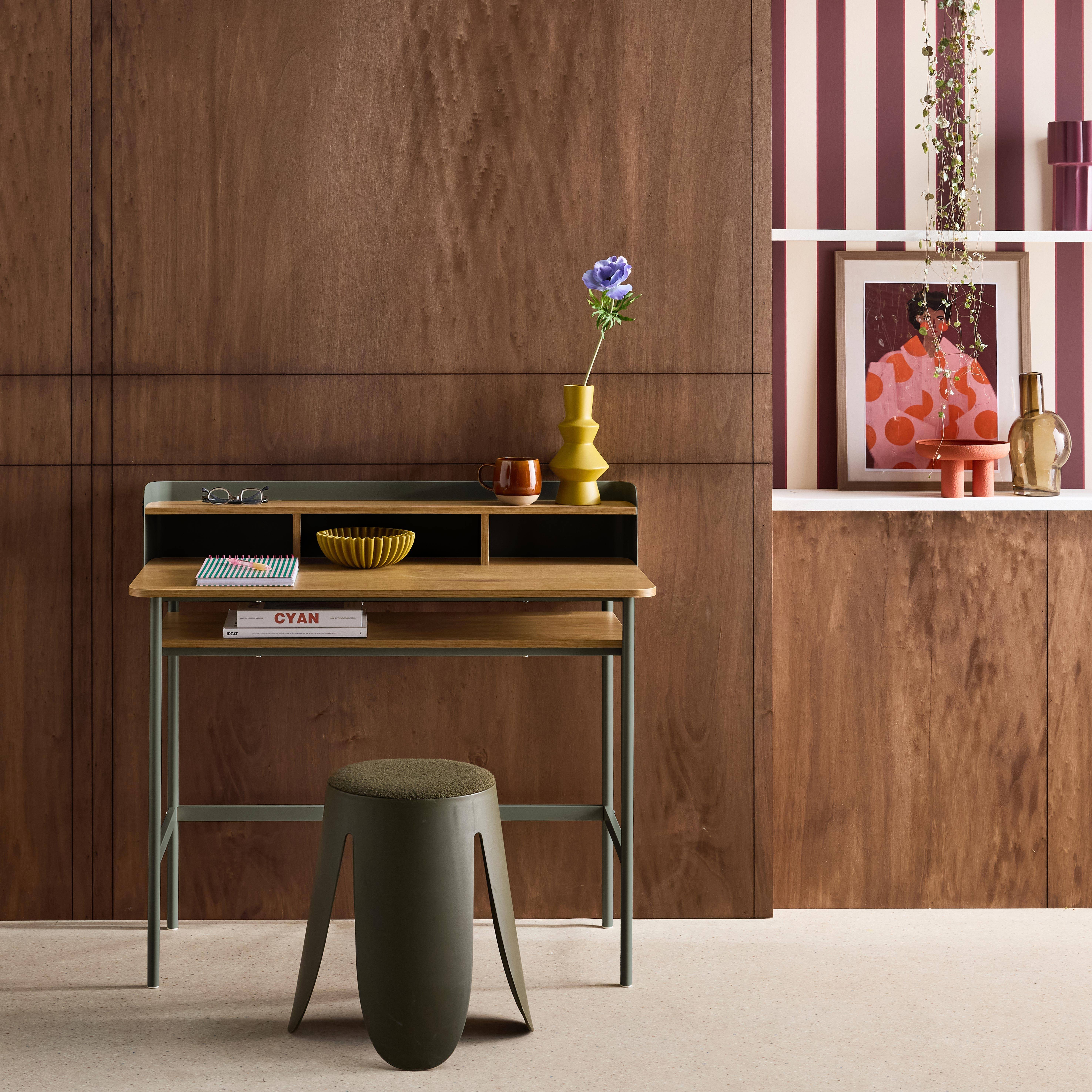 Bureau métal et décor bois 3 niches 100cm vert - Molto,sweeek,Photo1