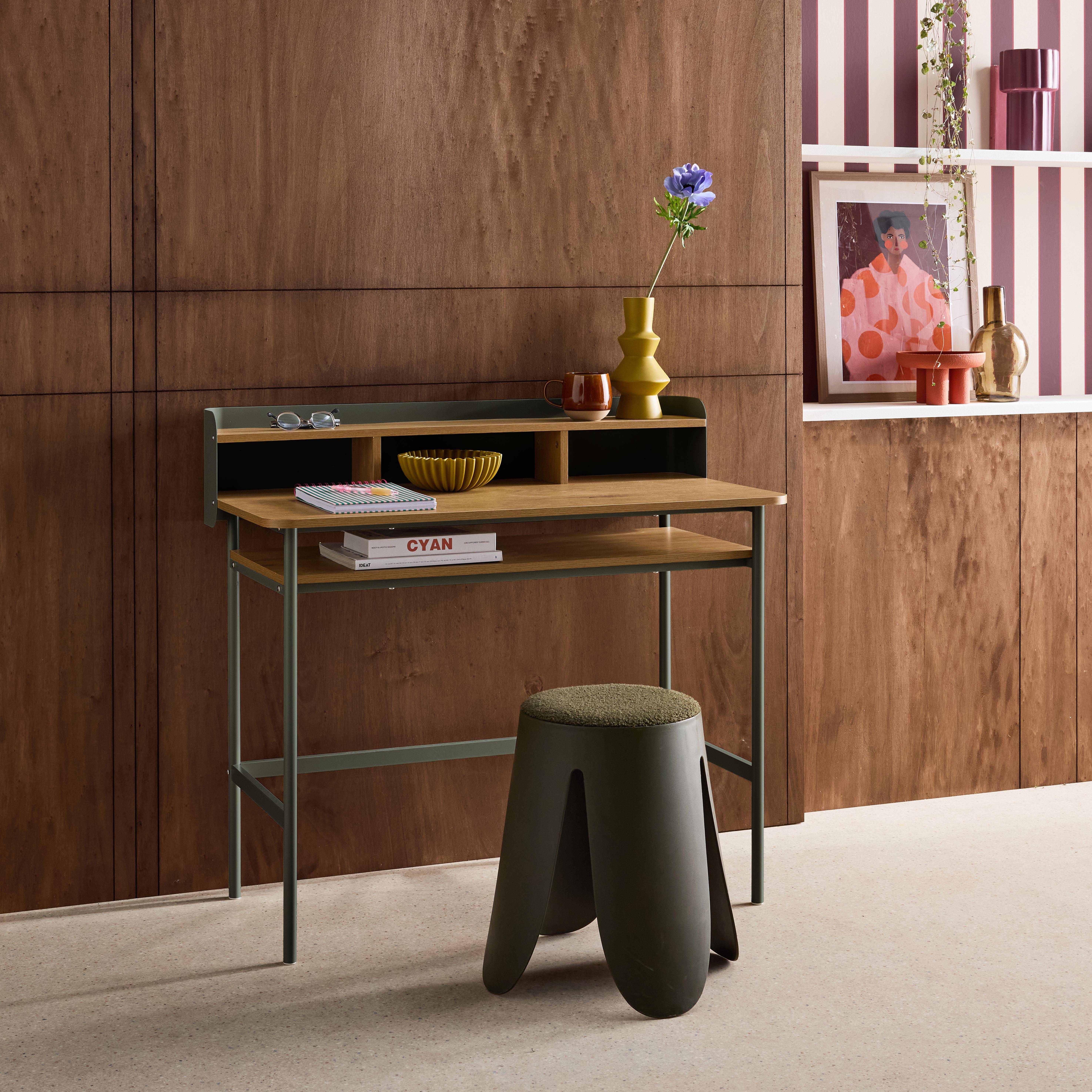 Bureau métal et décor bois 3 niches 100cm vert - Molto,sweeek,Photo2