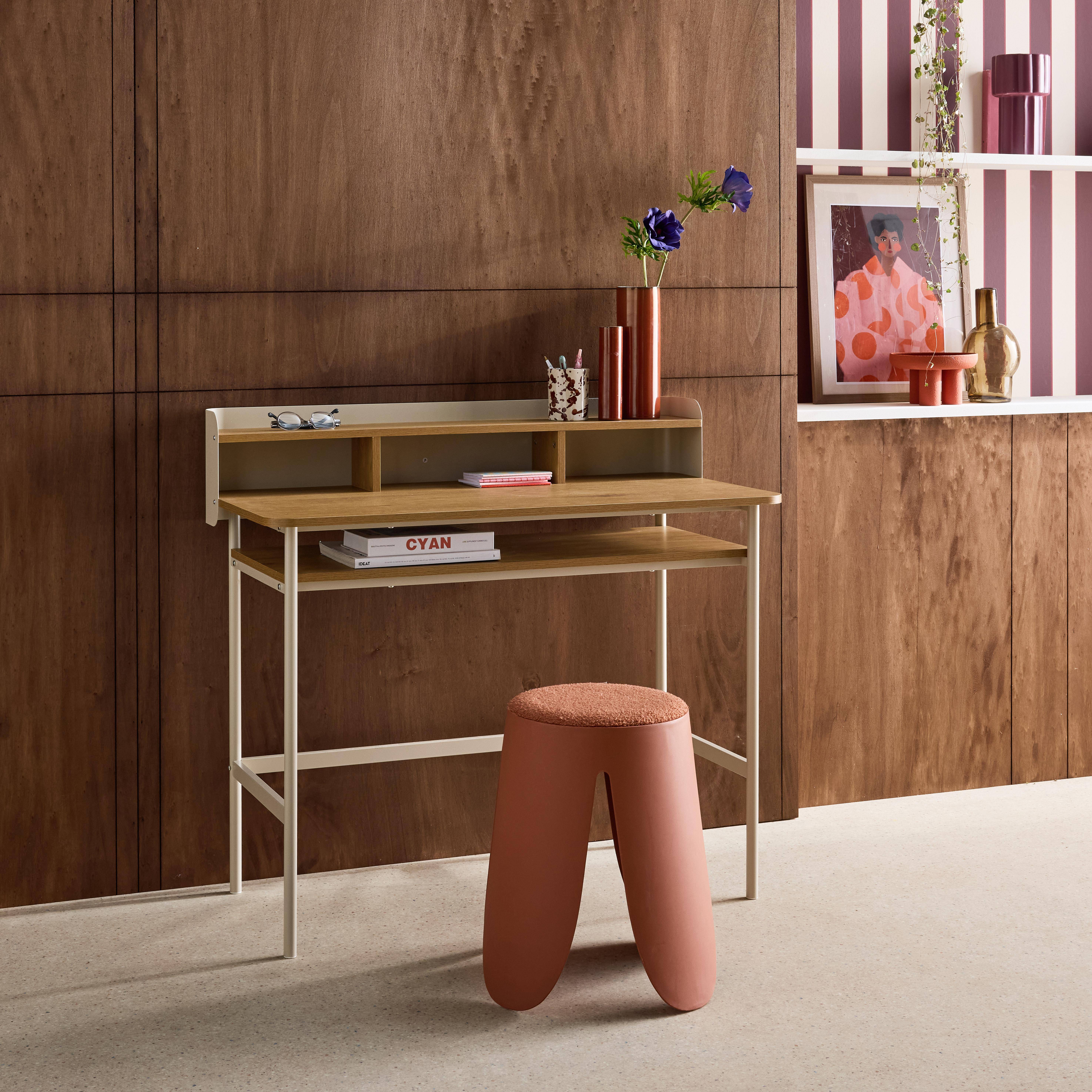 Metal desk with wood decor 3 niches, beige 100.4x50.2x88 cm - Molto,sweeek,Photo2