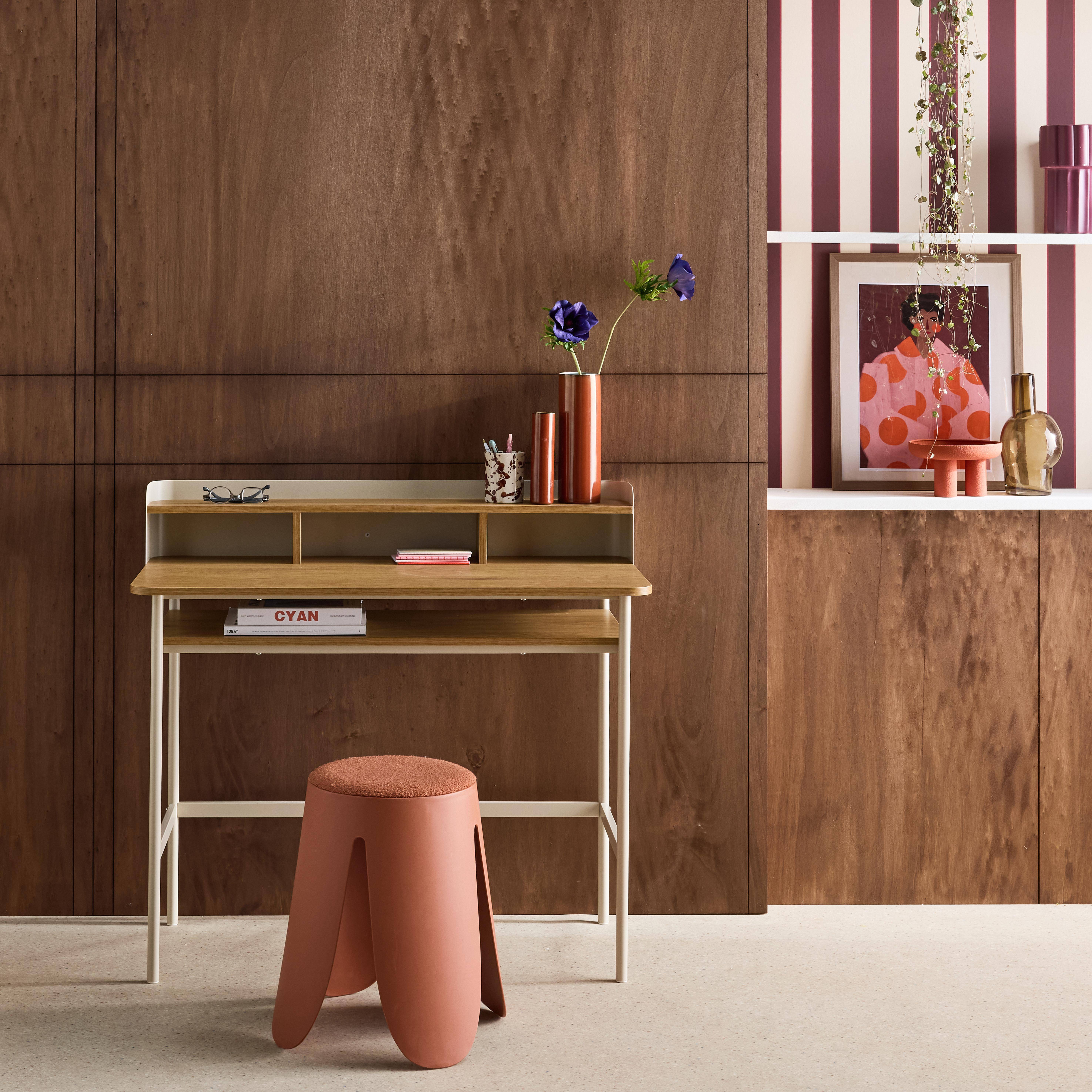 Metal desk with wood decor 3 niches, beige 100.4x50.2x88 cm - Molto,sweeek,Photo1