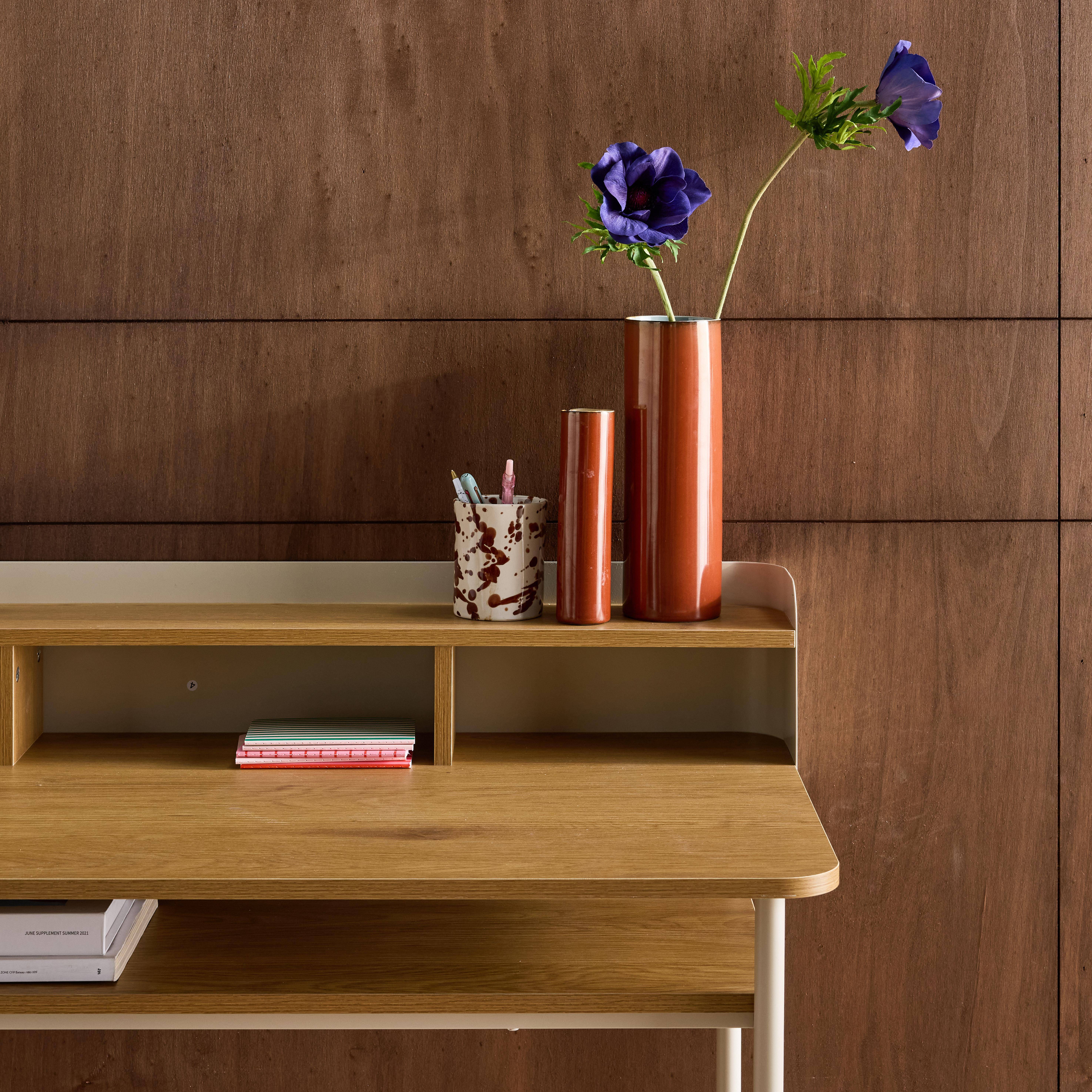 Metal desk with wood decor 3 niches, beige 100.4x50.2x88 cm - Molto,sweeek,Photo4