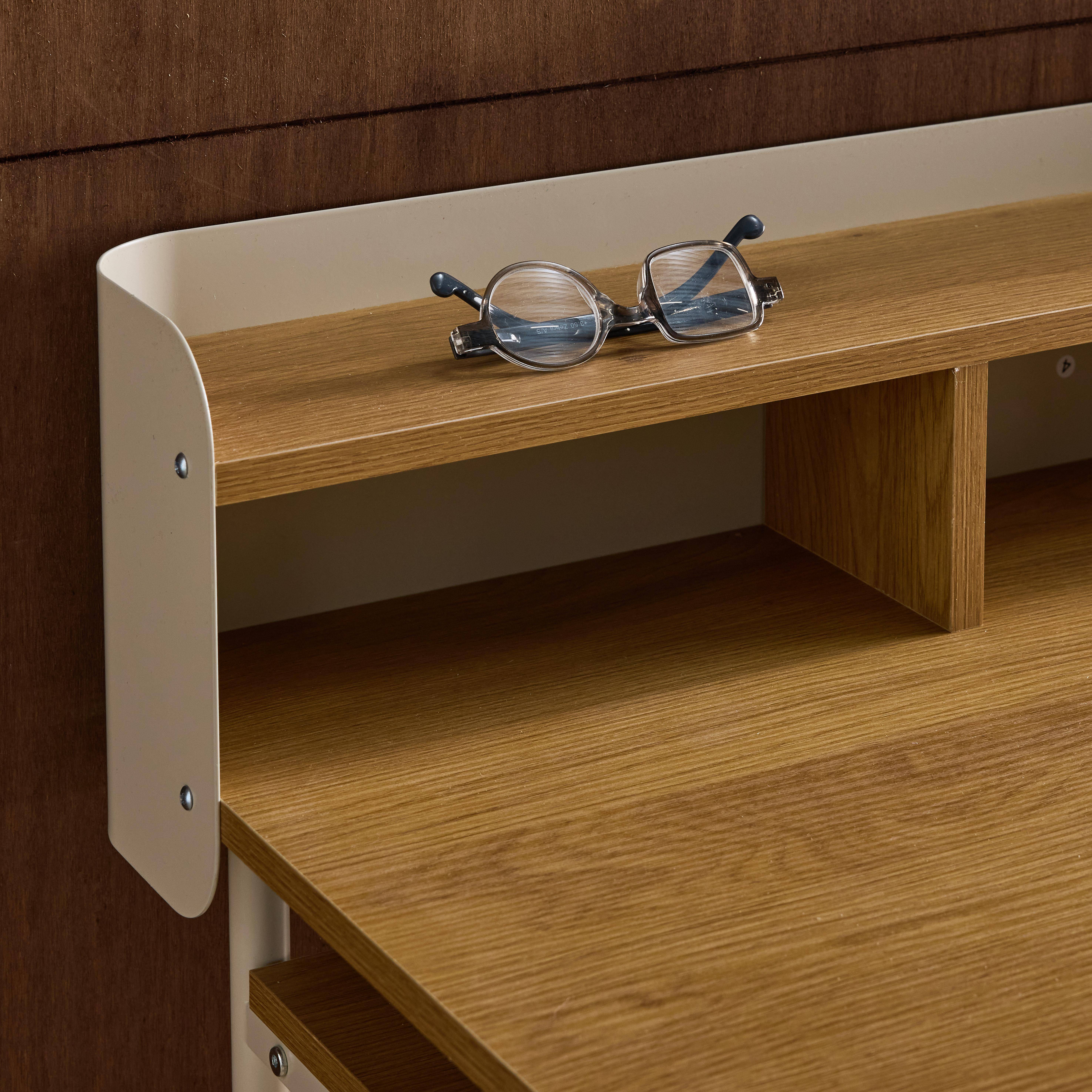 Metal desk with wood decor 3 niches, beige 100.4x50.2x88 cm - Molto,sweeek,Photo3