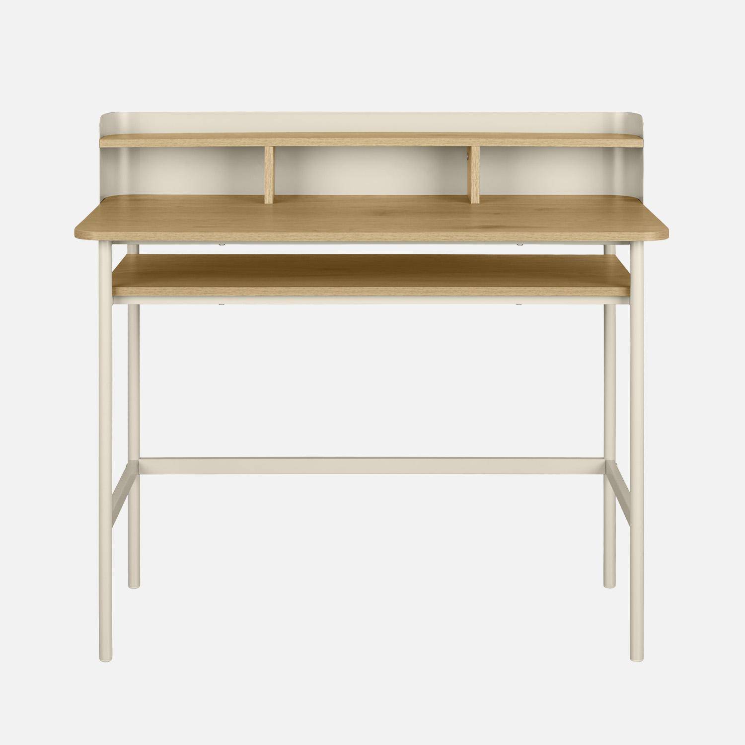 Bureau métal et décor bois 3 niches 100cm beige - Molto,sweeek,Photo2