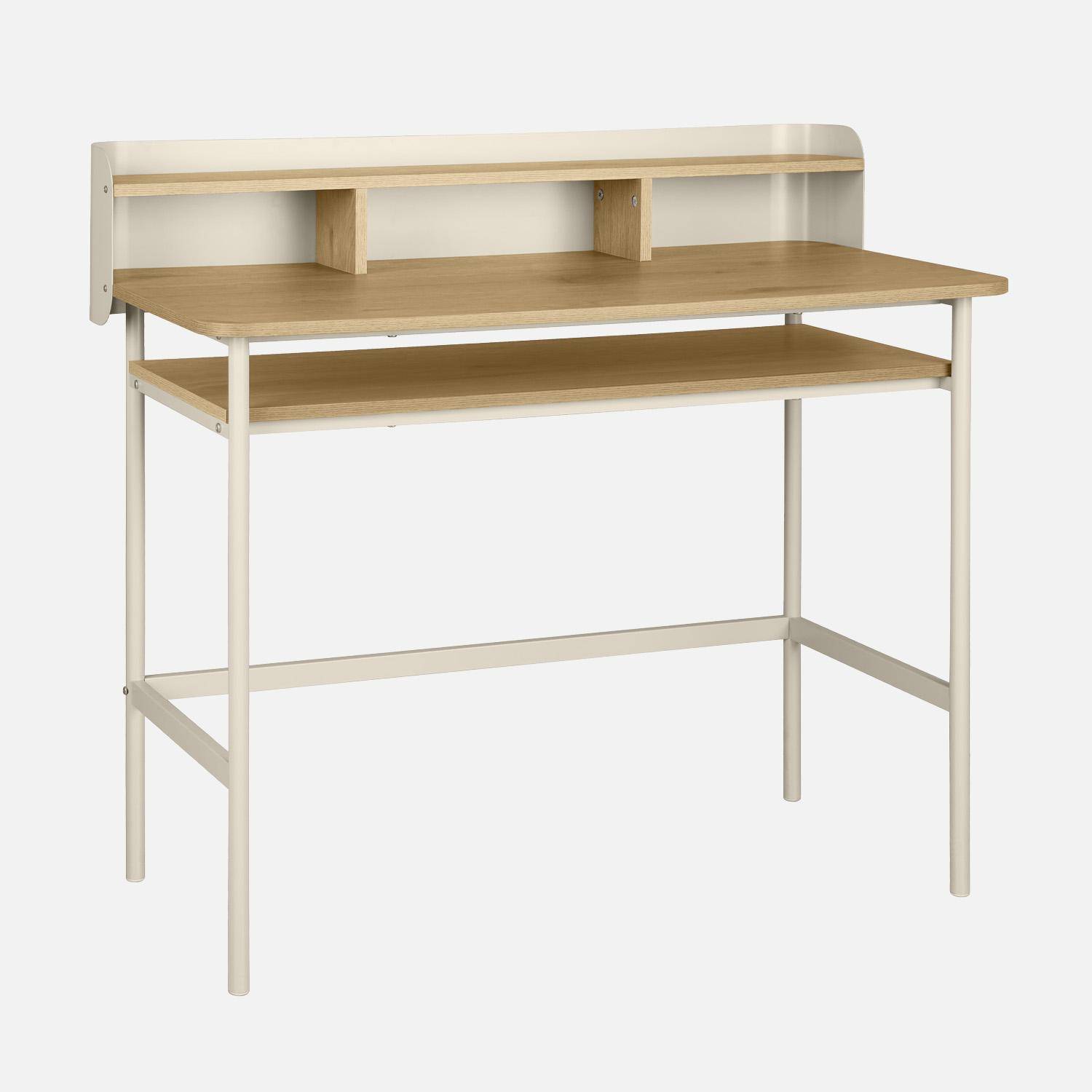 Metal desk with wood decor 3 niches, beige 100.4x50.2x88 cm - Molto,sweeek,Photo6