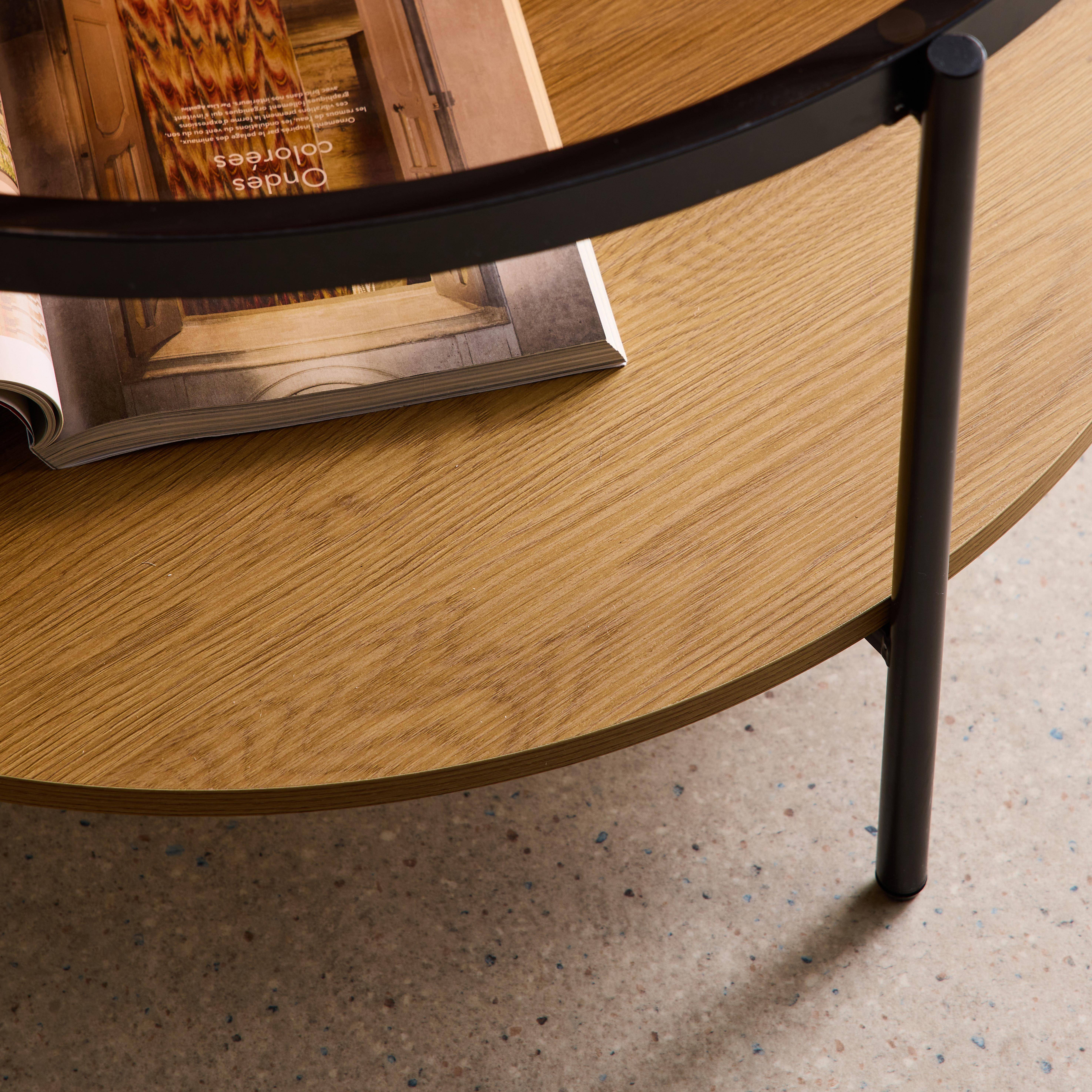 Okrągły stolik kawowy z podwójnym blatem ze szkła, w kolorze naturalnego drewna i metalu - Smooky,sweeek,Photo3