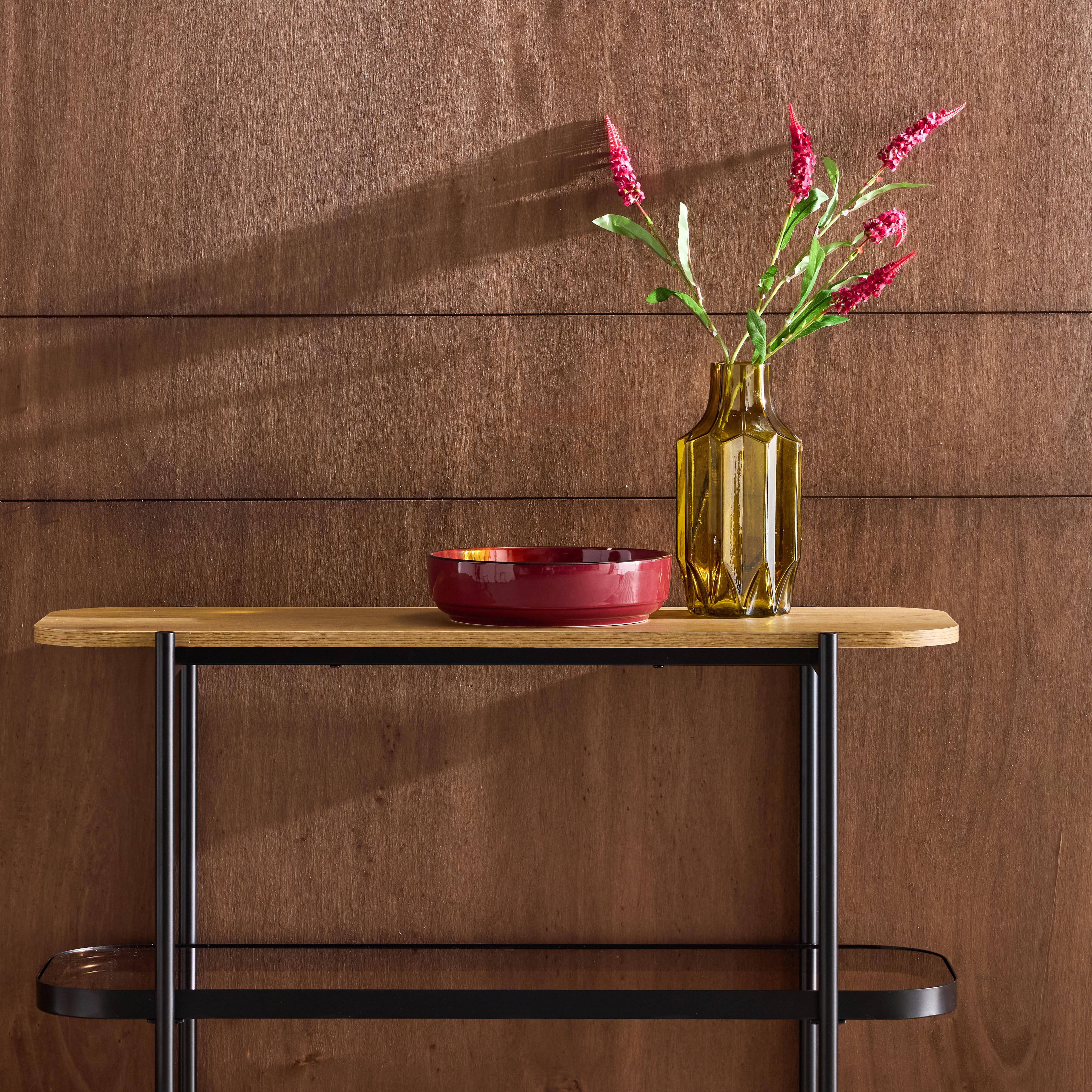 Bookshelf, glass, wood decor and metal, 3 levels, Natural 90x34x84 cm - Smooky,sweeek,Photo4