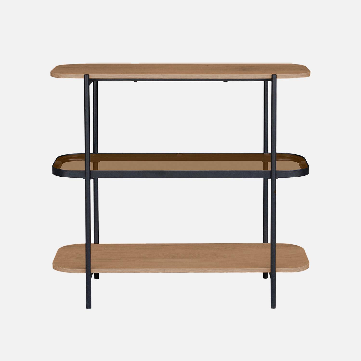 Etagère bibliothèque verre, décor bois et métal 3 niveaux - Smooky Photo2