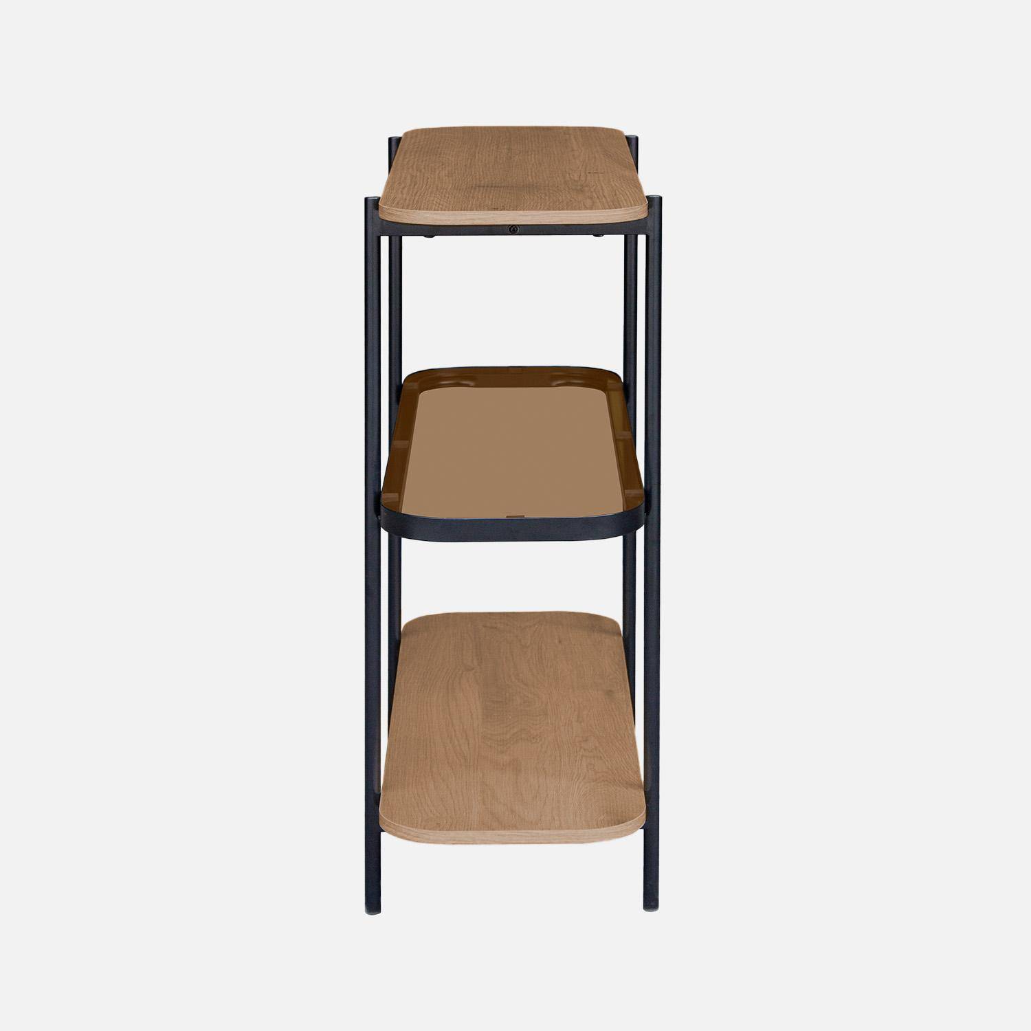 Etagère bibliothèque verre, décor bois et métal 3 niveaux - Smooky Photo3