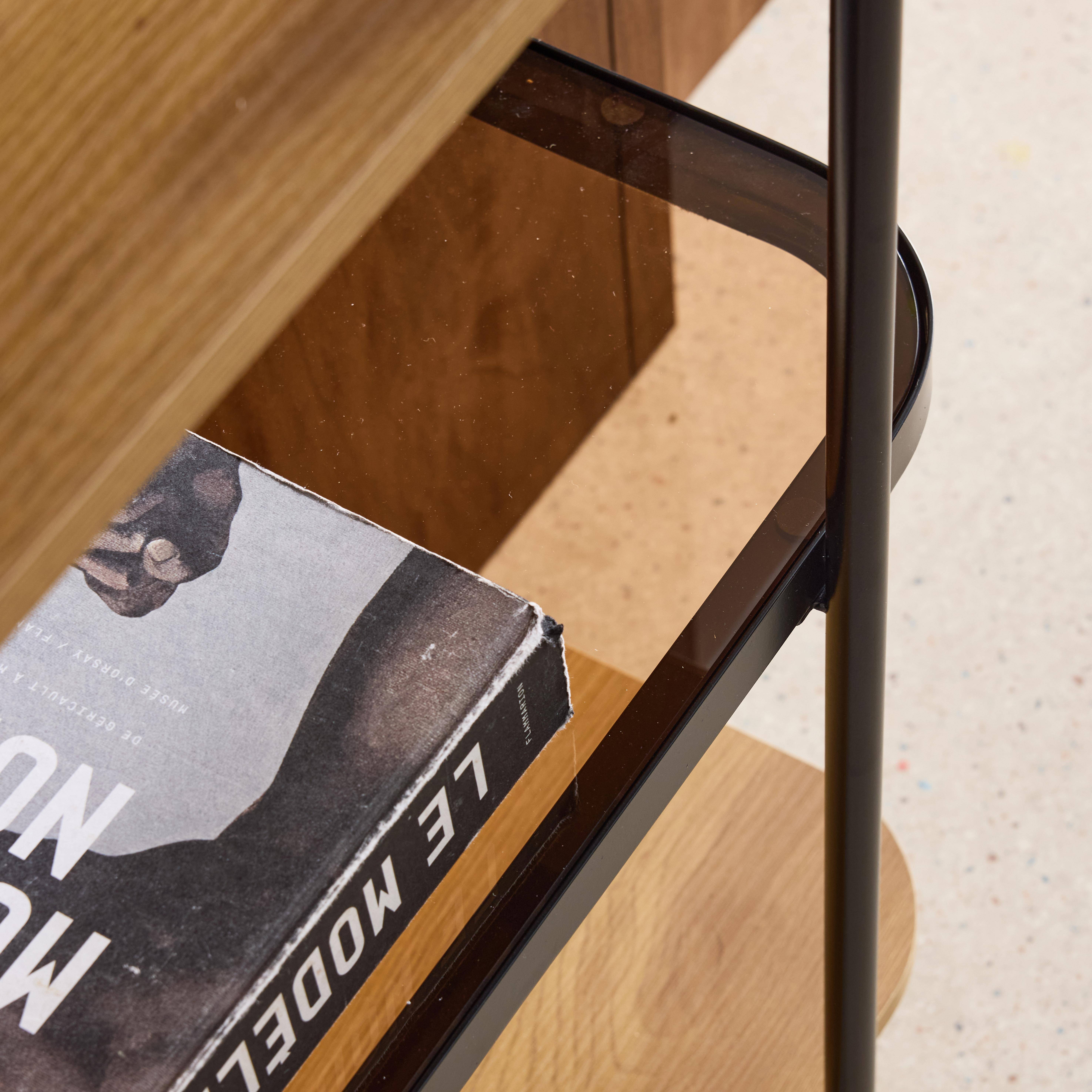 Bookshelf, glass, wood decor and metal, 5 levels, natural, 90x34x155 cm - Smooky,sweeek,Photo3