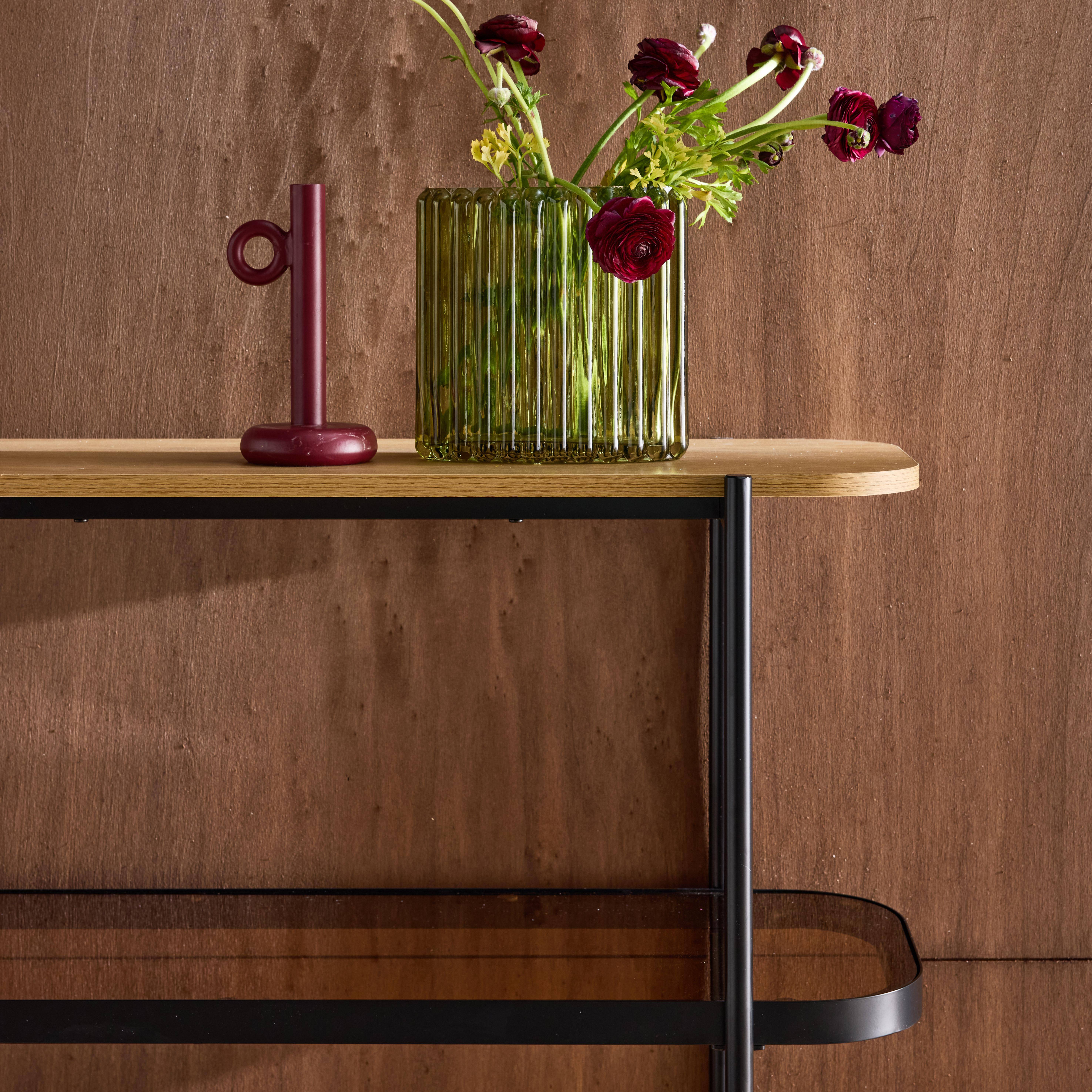 Bookshelf, glass, wood decor and metal, 5 levels, natural, 90x34x155 cm - Smooky Photo5