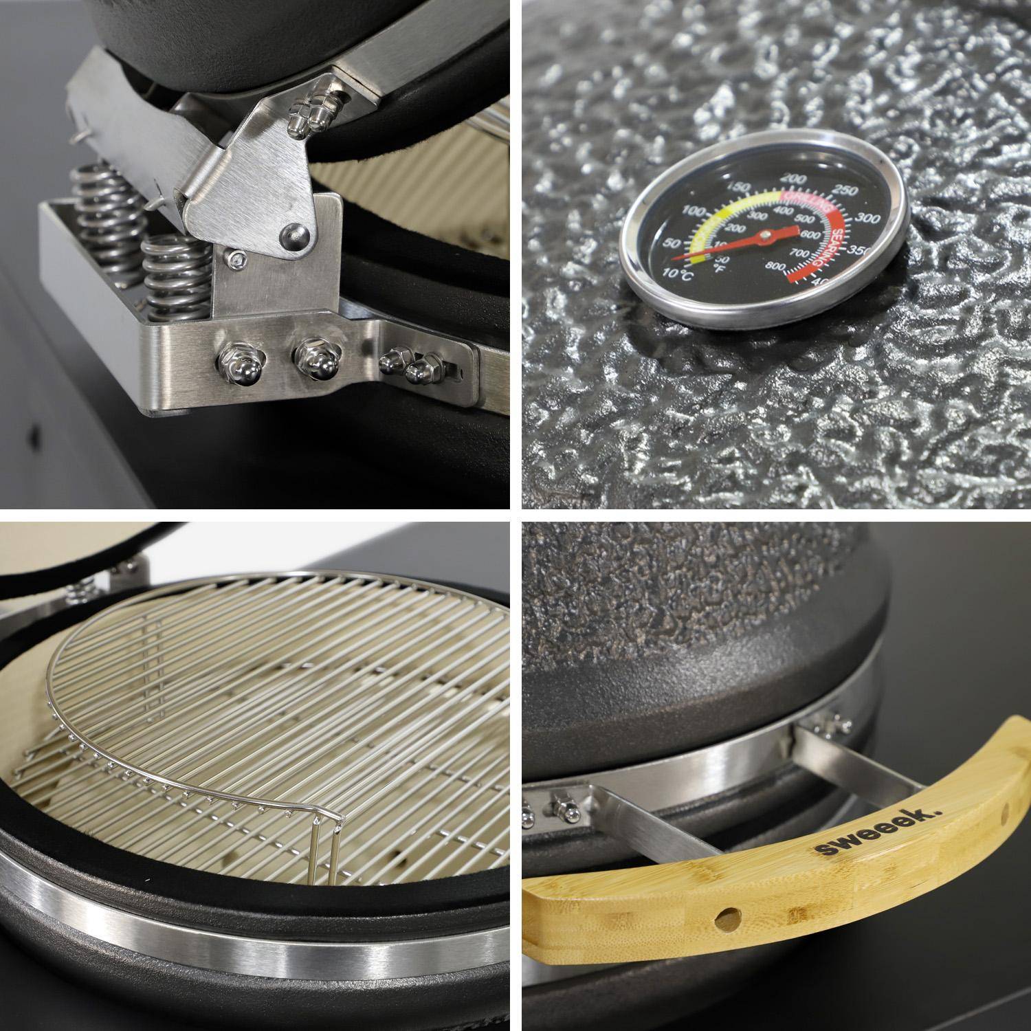 Barbecue kamado charbon de bois, fumoir, acier et céramique Ø54,5cm avec desserte et housse - Yaku,sweeek,Photo4