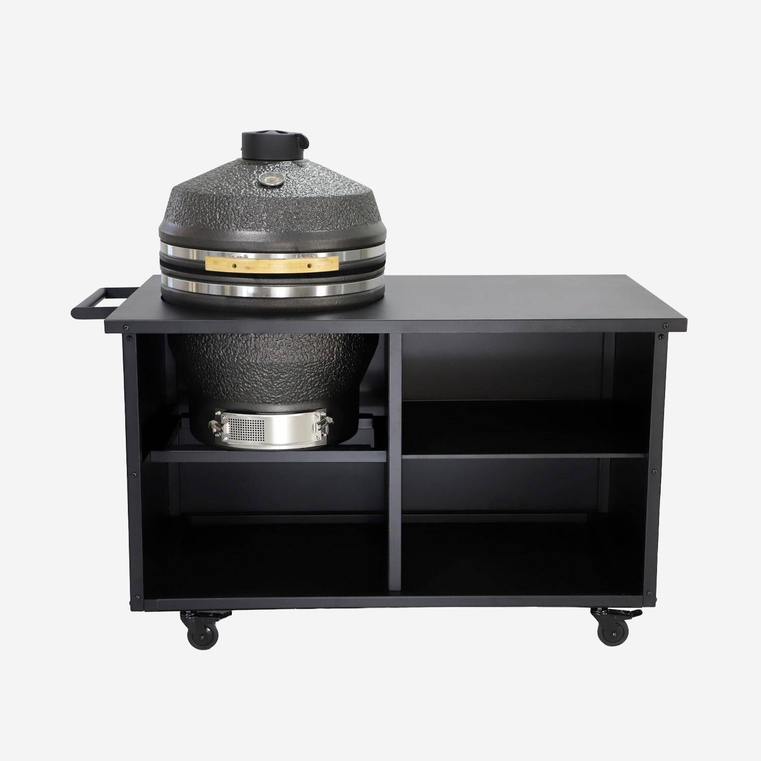 Barbecue kamado charbon de bois, fumoir, acier et céramique Ø54,5cm avec desserte et housse - Yaku Photo3