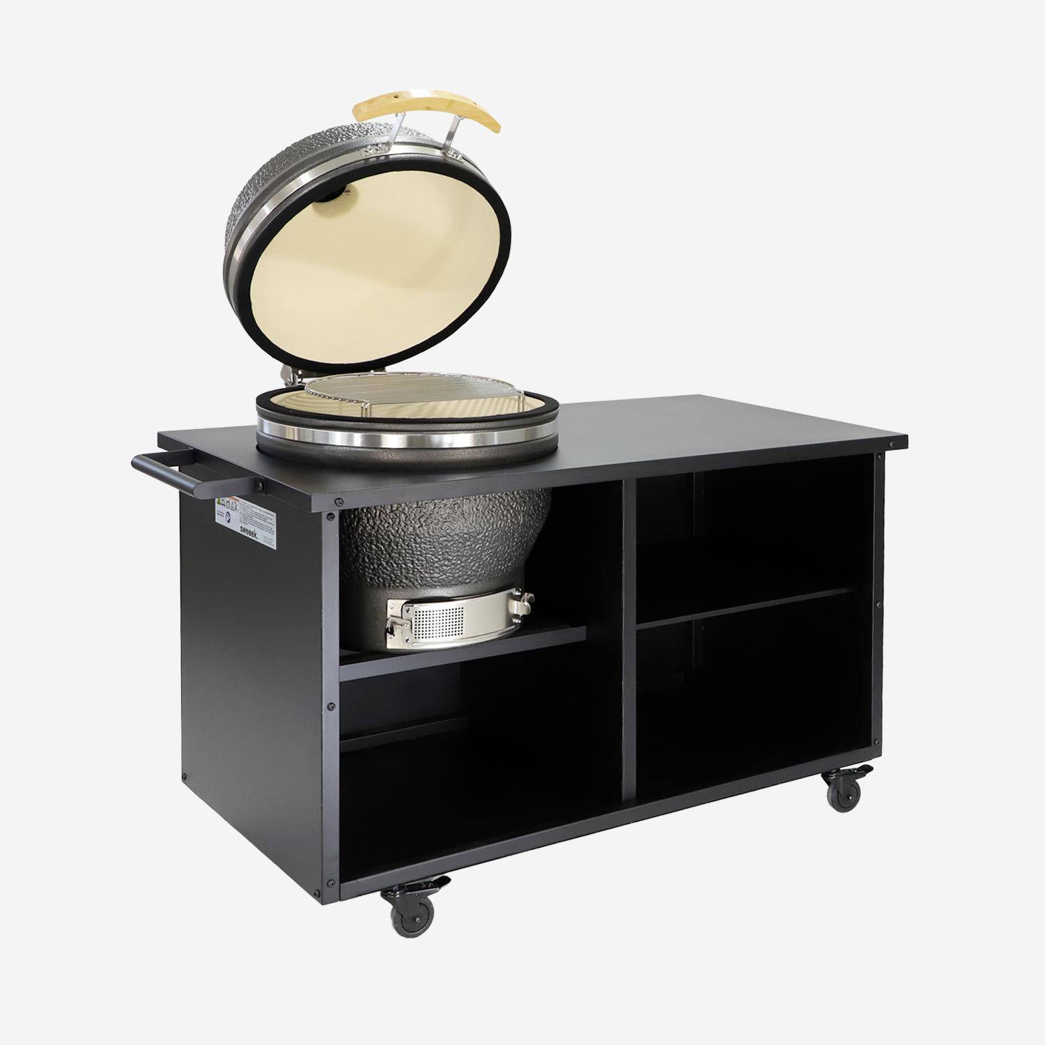 Barbecue kamado charbon de bois, fumoir, acier et céramique Ø54,5cm avec desserte et housse - Yaku,sweeek,Photo2