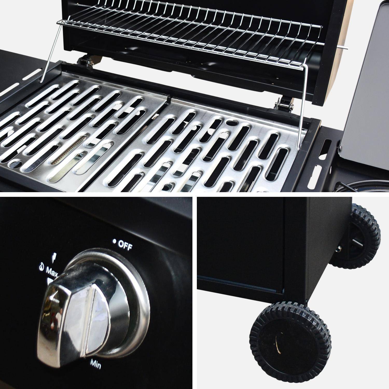 Barbecue a gas con 3 bruciatori e 1 bruciatore laterale Nero - 117.2x43.5x103 cm,sweeek,Photo6