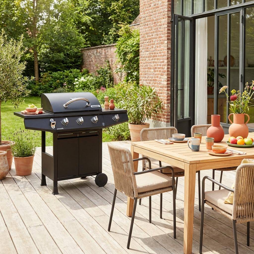 Barbecue a gas con 3 bruciatori e 1 bruciatore laterale Nero - 117.2x43.5x103 cm Photo1