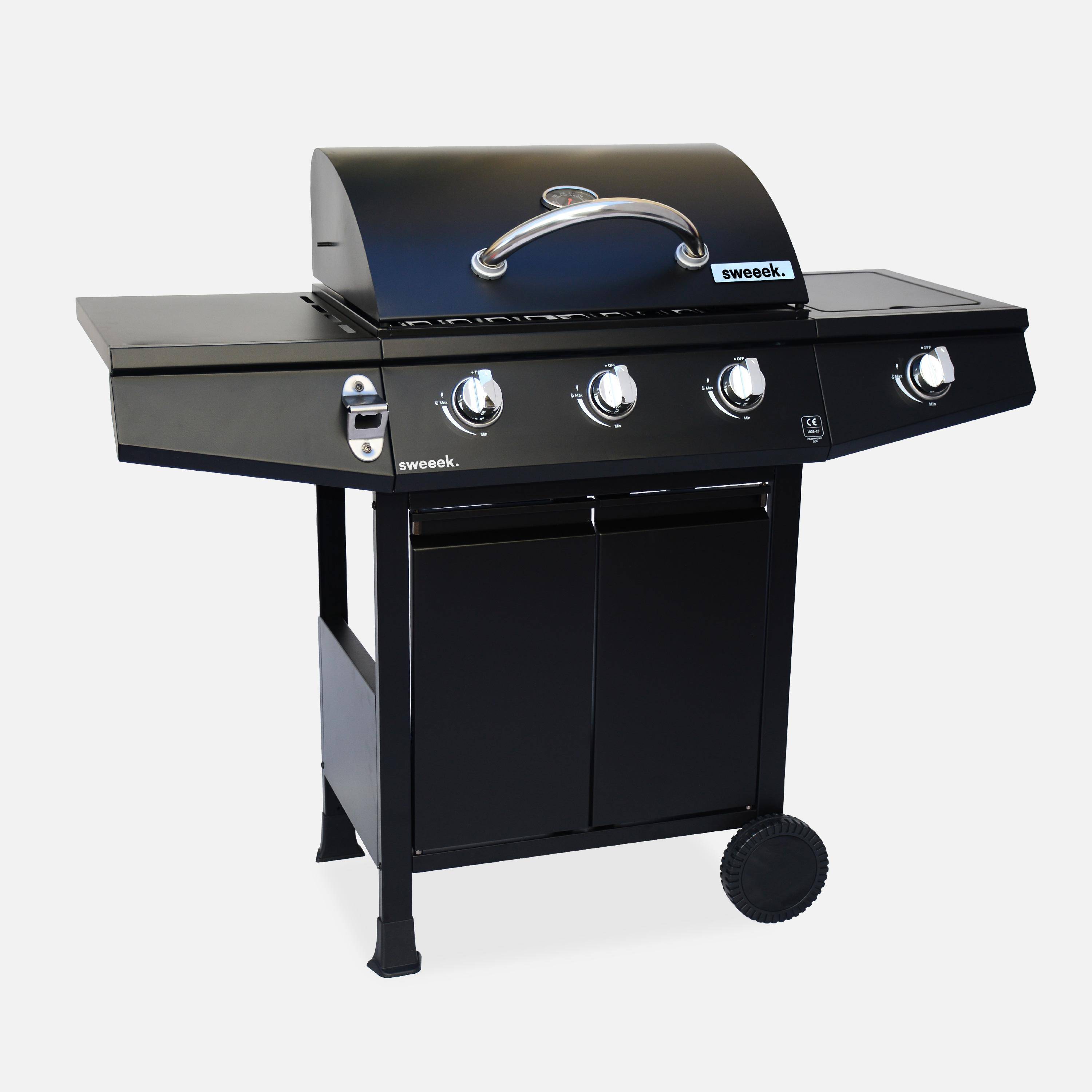 Barbecue a gas con 3 bruciatori e 1 bruciatore laterale Nero - 117.2x43.5x103 cm,sweeek,Photo4